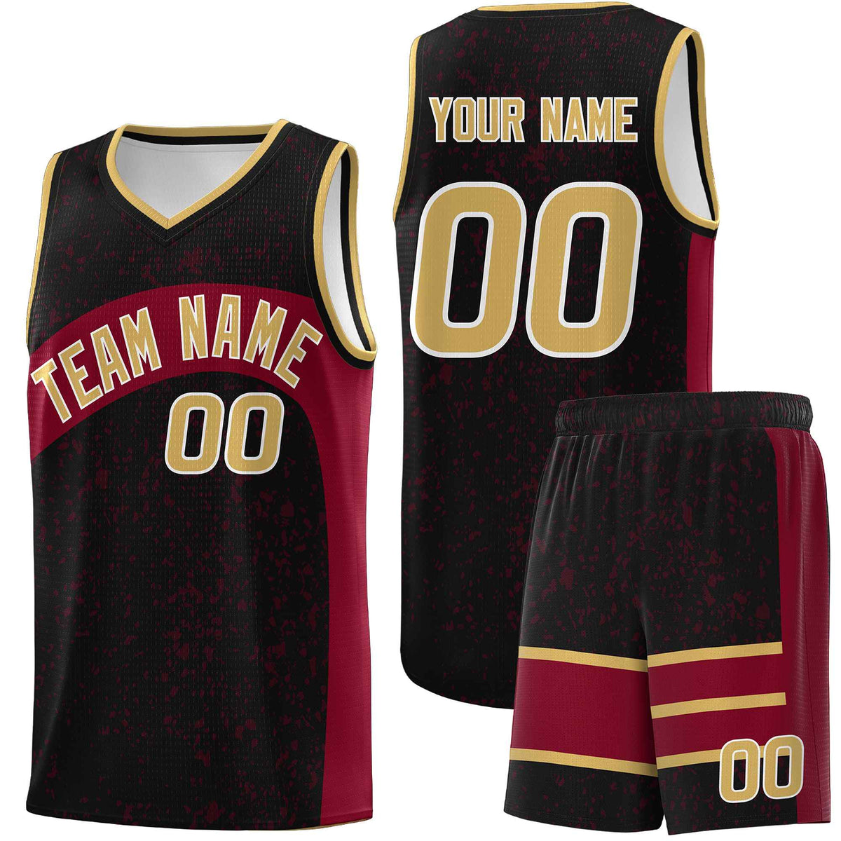 Custom Black Crimson Dot Graffiti Pattern Irregular Team Names Sports Uniform Basketball Jersey| KXKSHOP