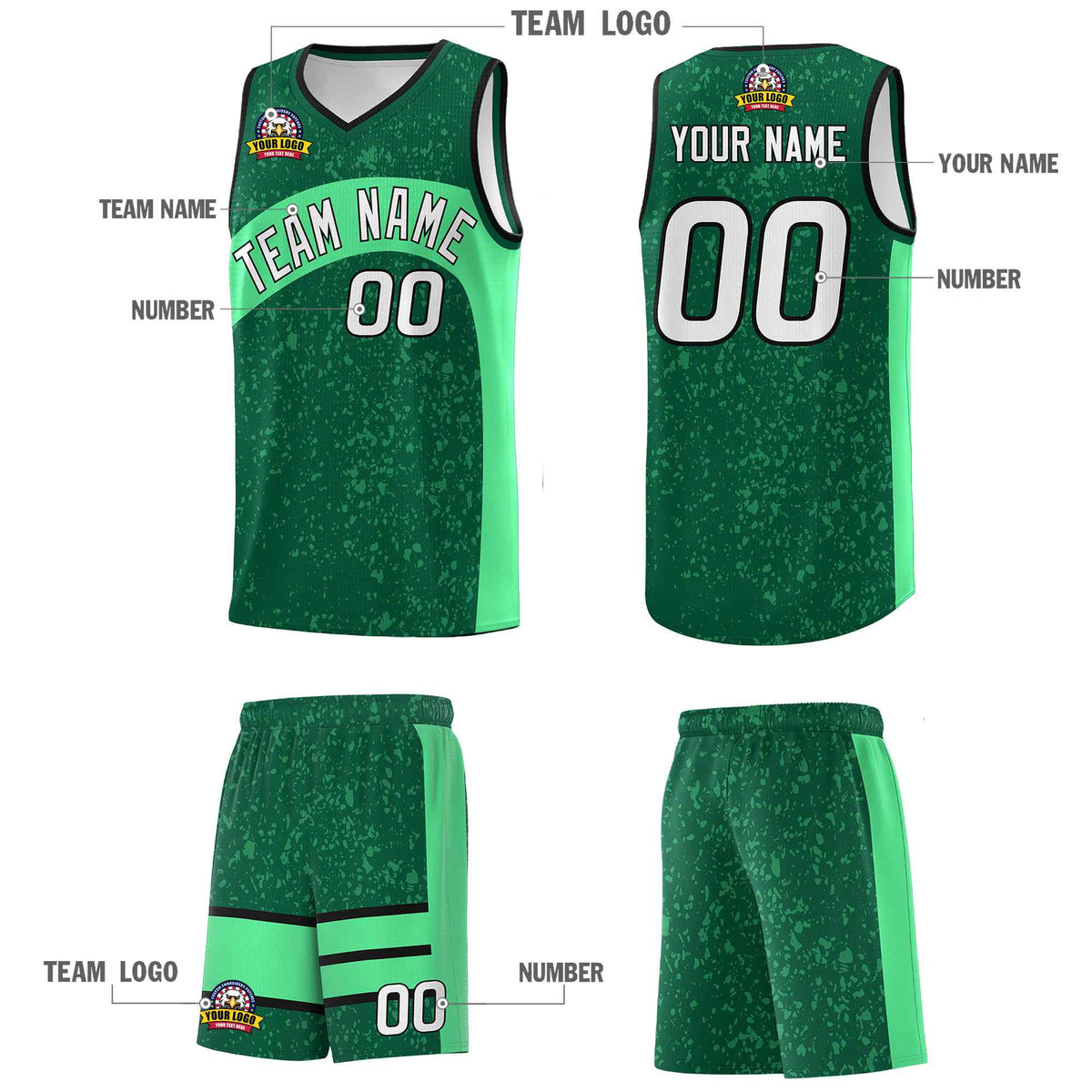 Custom Kelly Green Green Dot Graffiti Pattern Irregular Team Names Sports Uniform Basketball Jersey