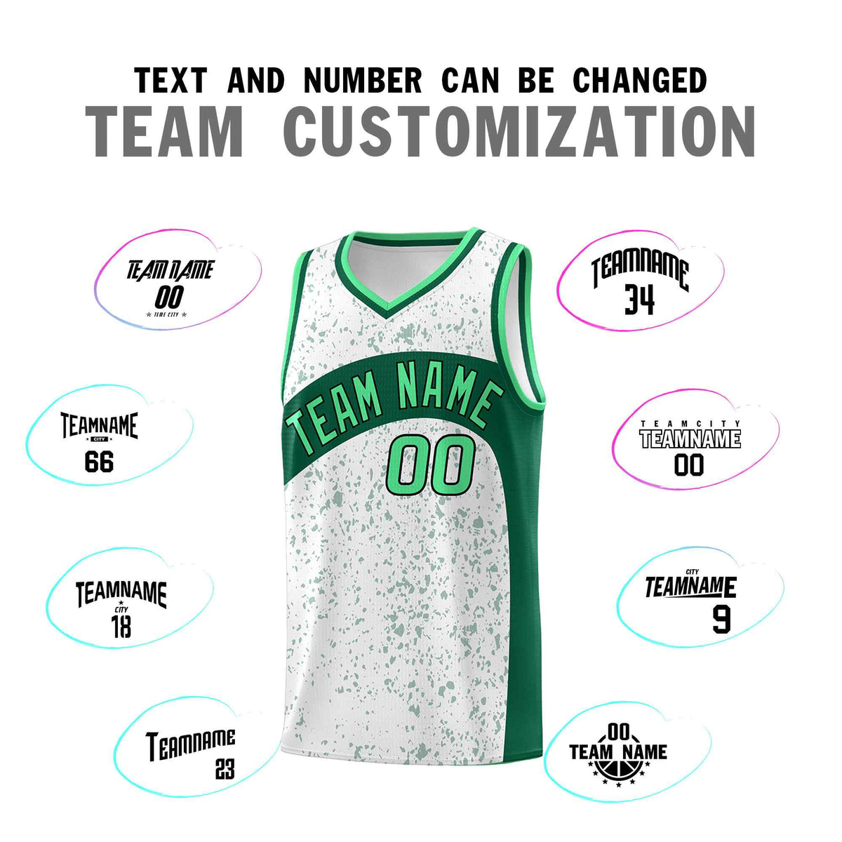 Custom White Kelly Green Dot Graffiti Pattern Irregular Team Names Sports Uniform Basketball Jersey