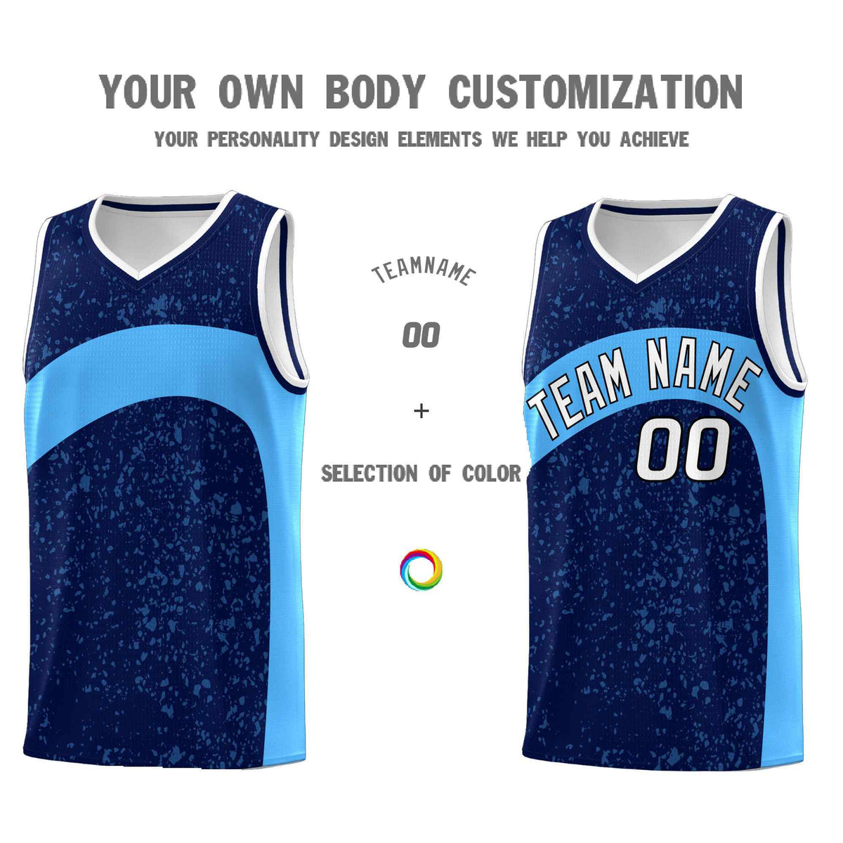 Custom Navy Powder Blue Dot Graffiti Pattern Irregular Team Names Sports Uniform Basketball Jersey