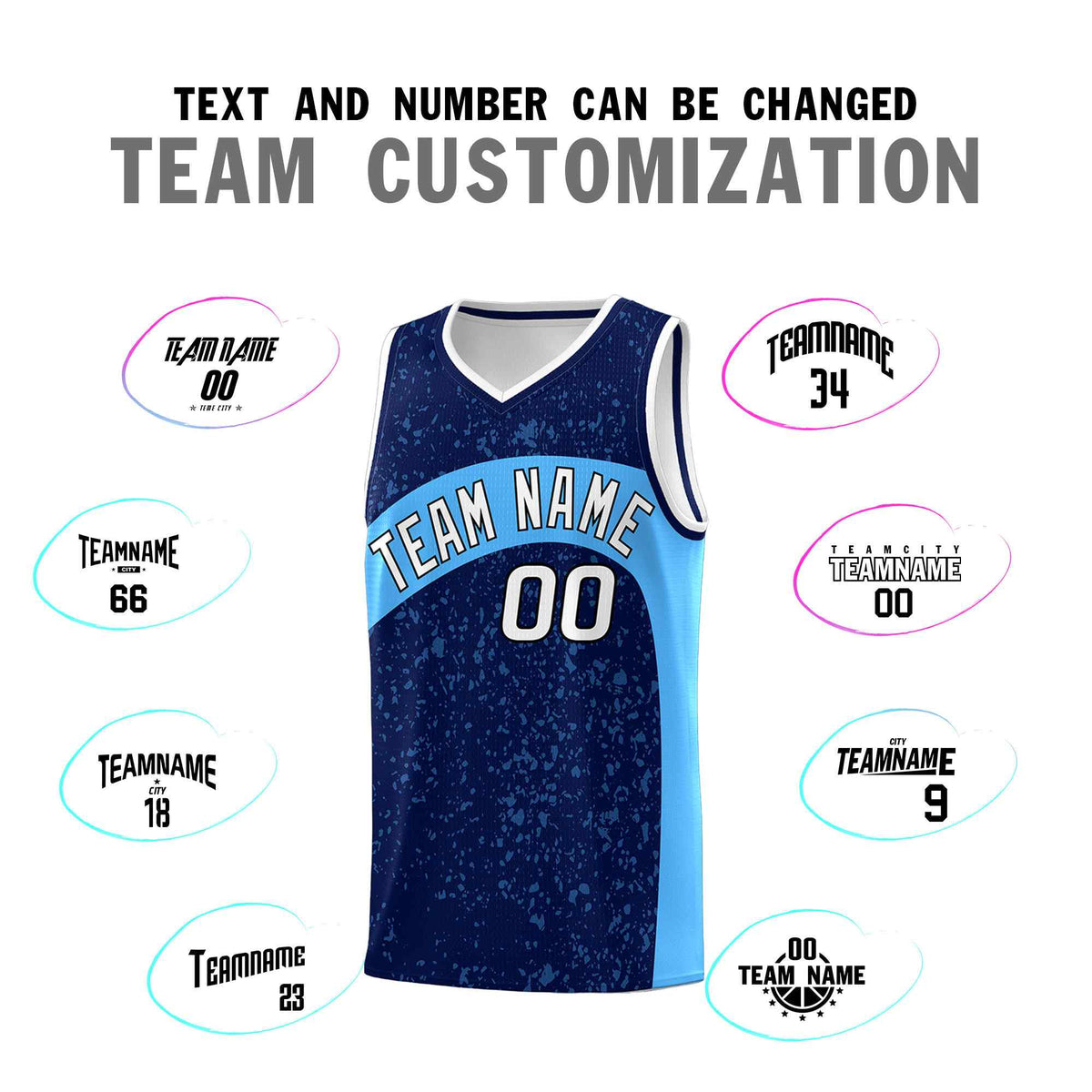 Custom Navy Powder Blue Dot Graffiti Pattern Irregular Team Names Sports Uniform Basketball Jersey