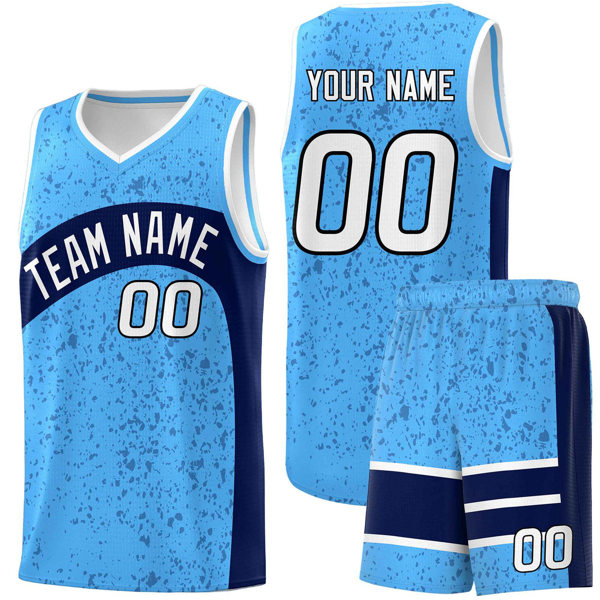 Custom Powder Blue Navy Dot Graffiti Pattern Irregular Team Names Sports Uniform Basketball Jersey| KXKSHOP