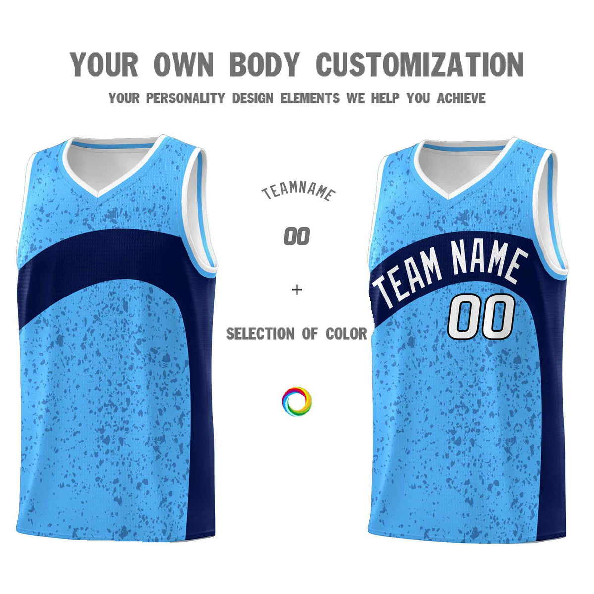 Custom Powder Blue Navy Dot Graffiti Pattern Irregular Team Names Sports Uniform Basketball Jersey