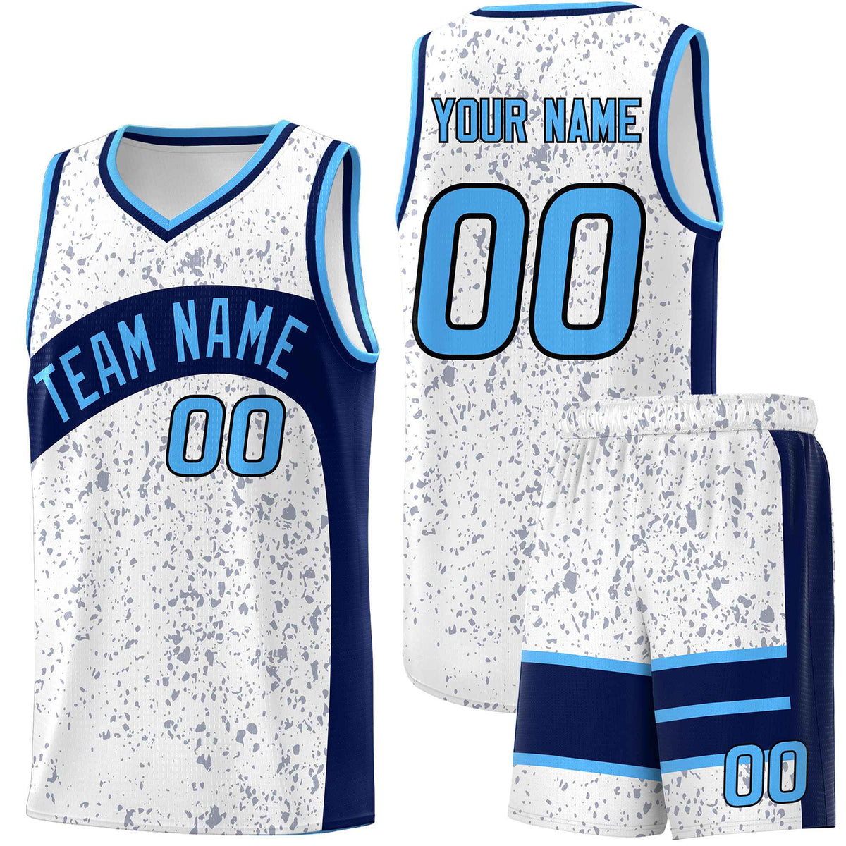 Custom White Navy Dot Graffiti Pattern Irregular Team Names Sports Uniform Basketball Jersey| KXKSHOP
