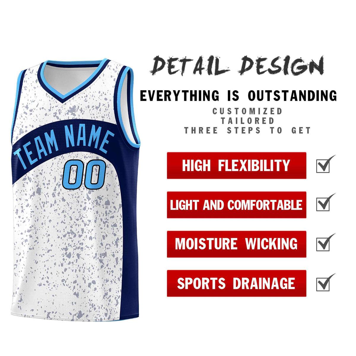 Custom White Navy Dot Graffiti Pattern Irregular Team Names Sports Uniform Basketball Jersey