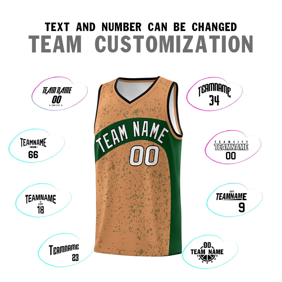 Custom Buckskin Brown Green Dot Graffiti Pattern Irregular Team Names Sports Uniform Basketball Jersey