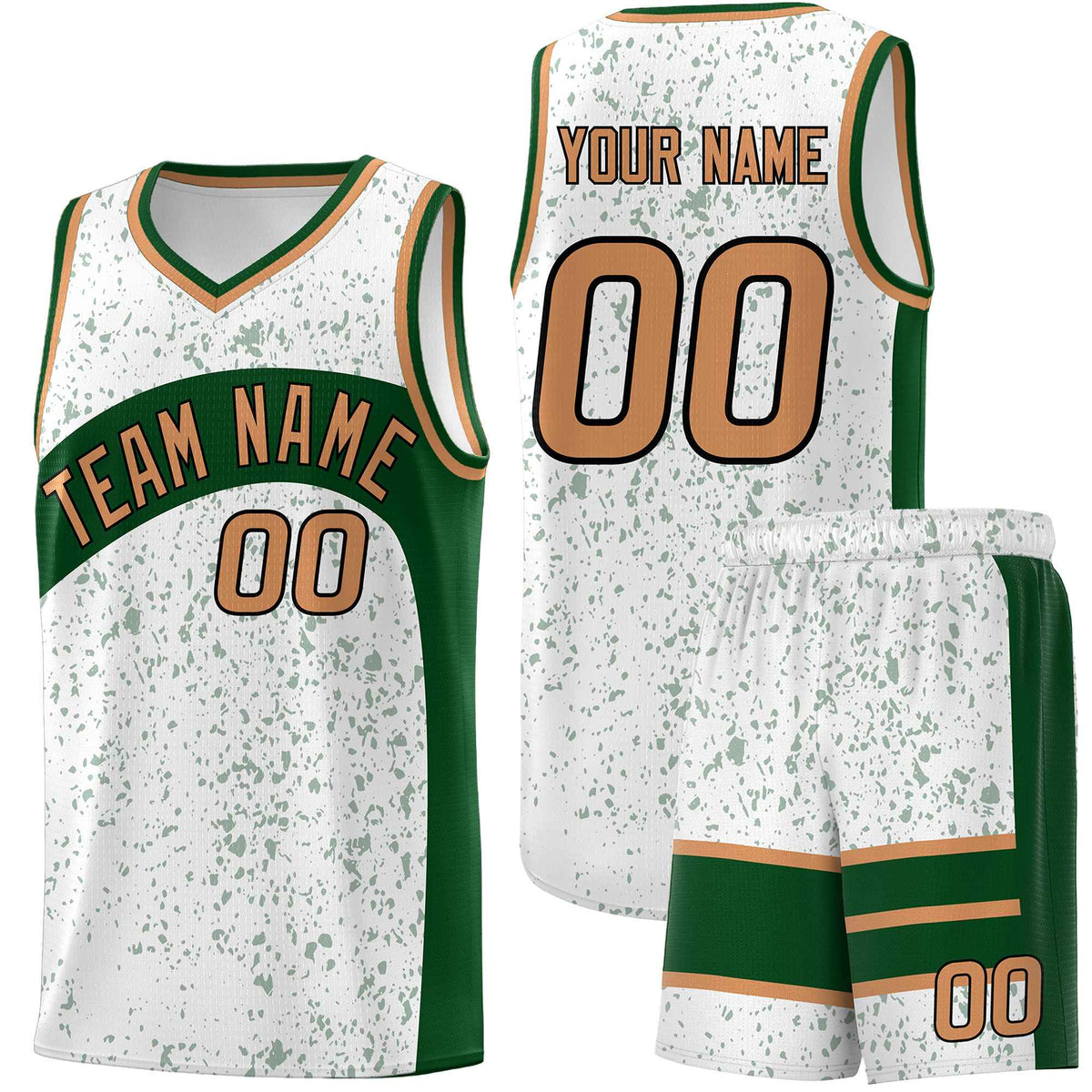 Custom White Green Dot Graffiti Pattern Irregular Team Names Sports Uniform Basketball Jersey| KXKSHOP