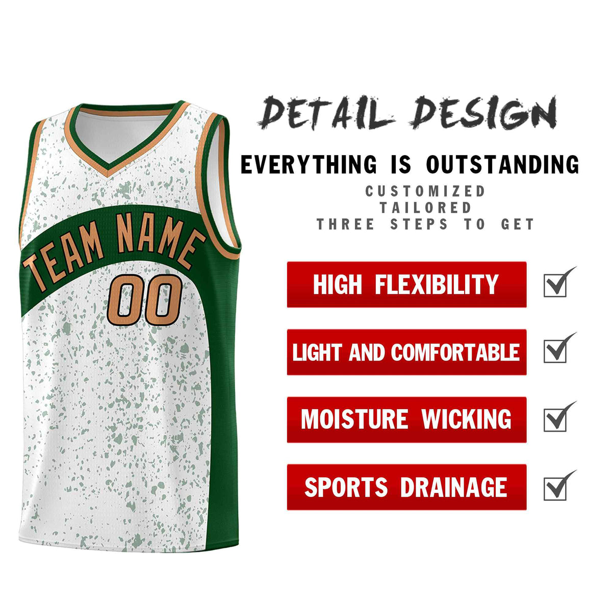 Custom White Green Dot Graffiti Pattern Irregular Team Names Sports Uniform Basketball Jersey