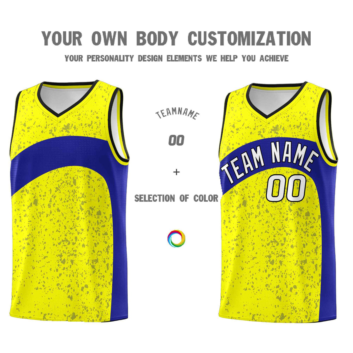 Custom Fluorescent Yellow Royal Dot Graffiti Pattern Irregular Team Names Sports Uniform Basketball Jersey