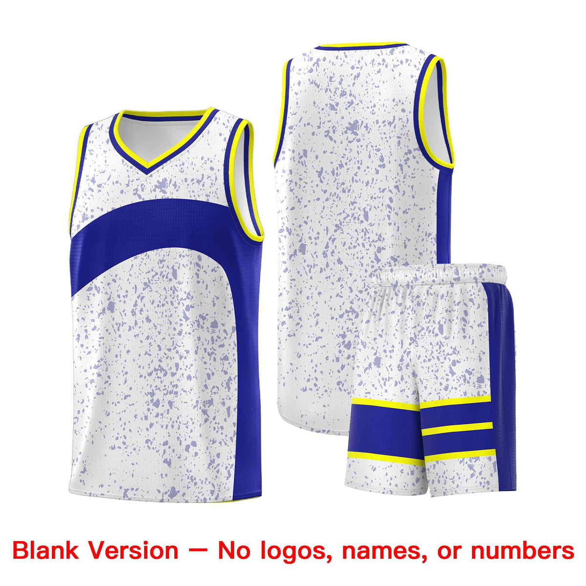 Custom White Royal Dot Graffiti Pattern Irregular Team Names Sports Uniform Basketball Jersey