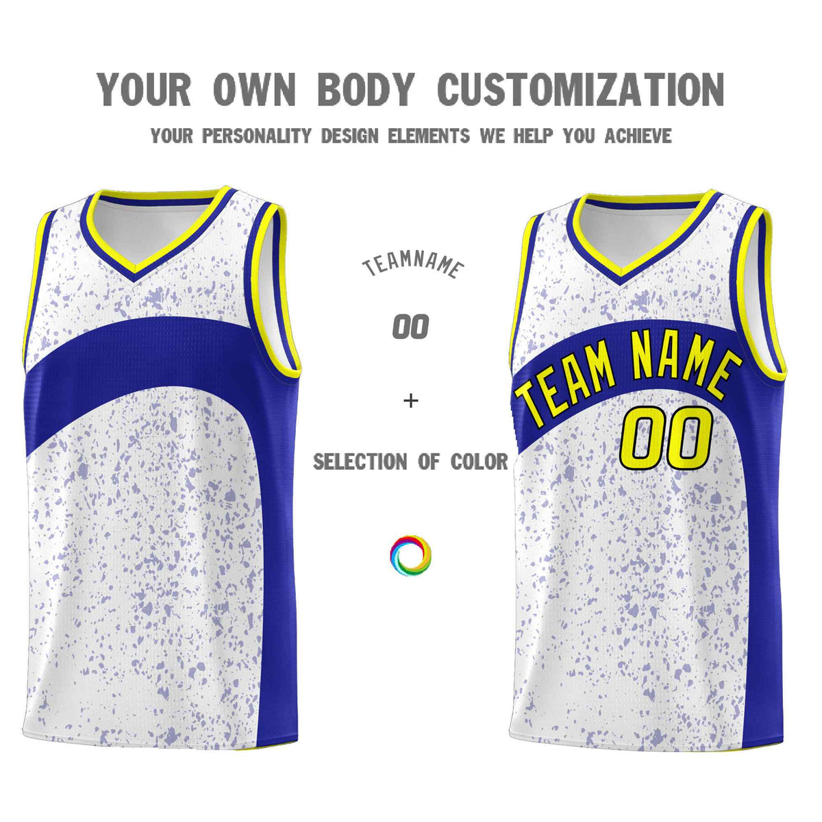 Custom White Royal Dot Graffiti Pattern Irregular Team Names Sports Uniform Basketball Jersey