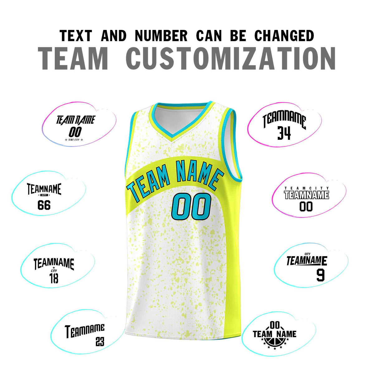Custom White Fluorescent Green Dot Graffiti Pattern Irregular Team Names Sports Uniform Basketball Jersey