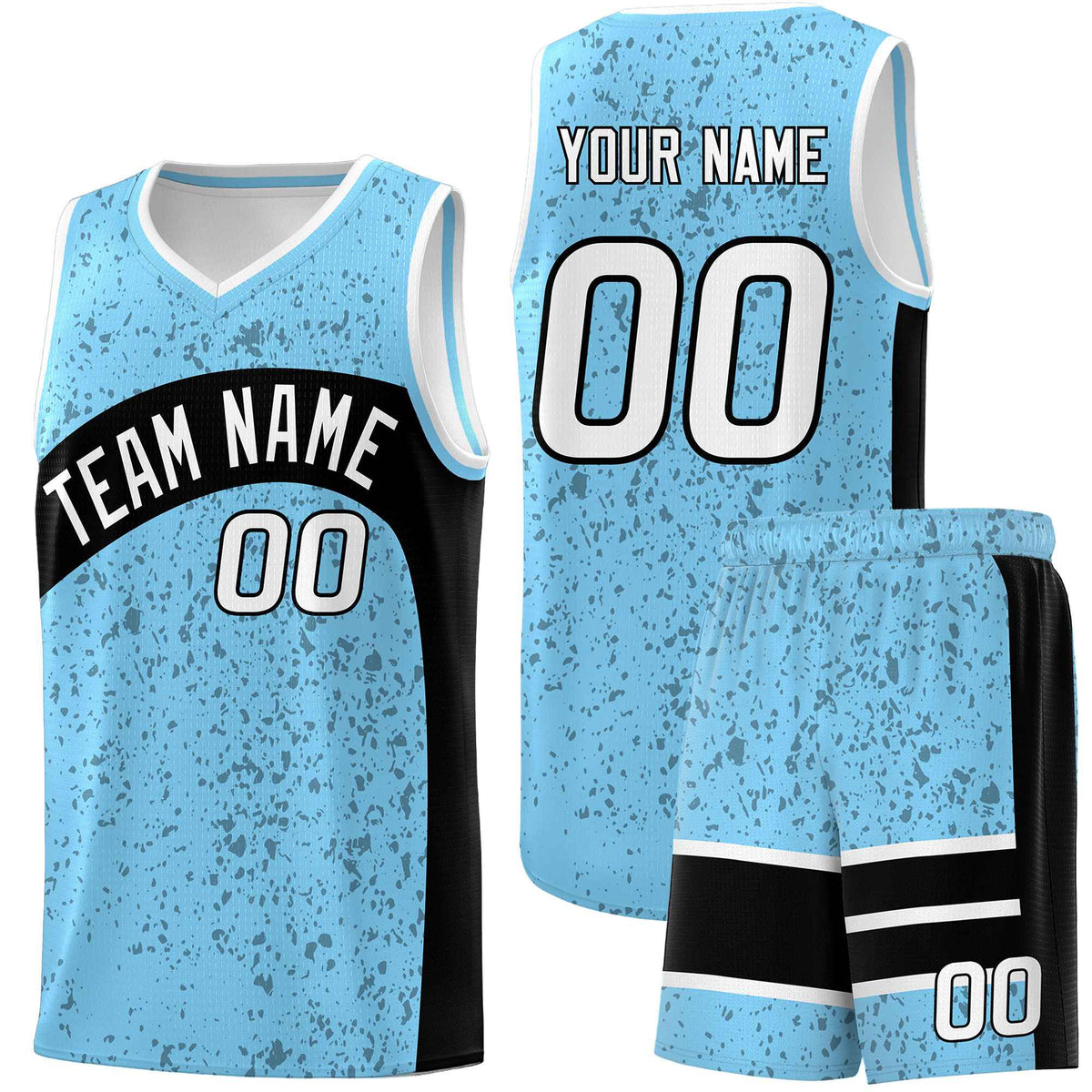 Custom Light Blue Black Dot Graffiti Pattern Irregular Team Names Sports Uniform Basketball Jersey| KXKSHOP