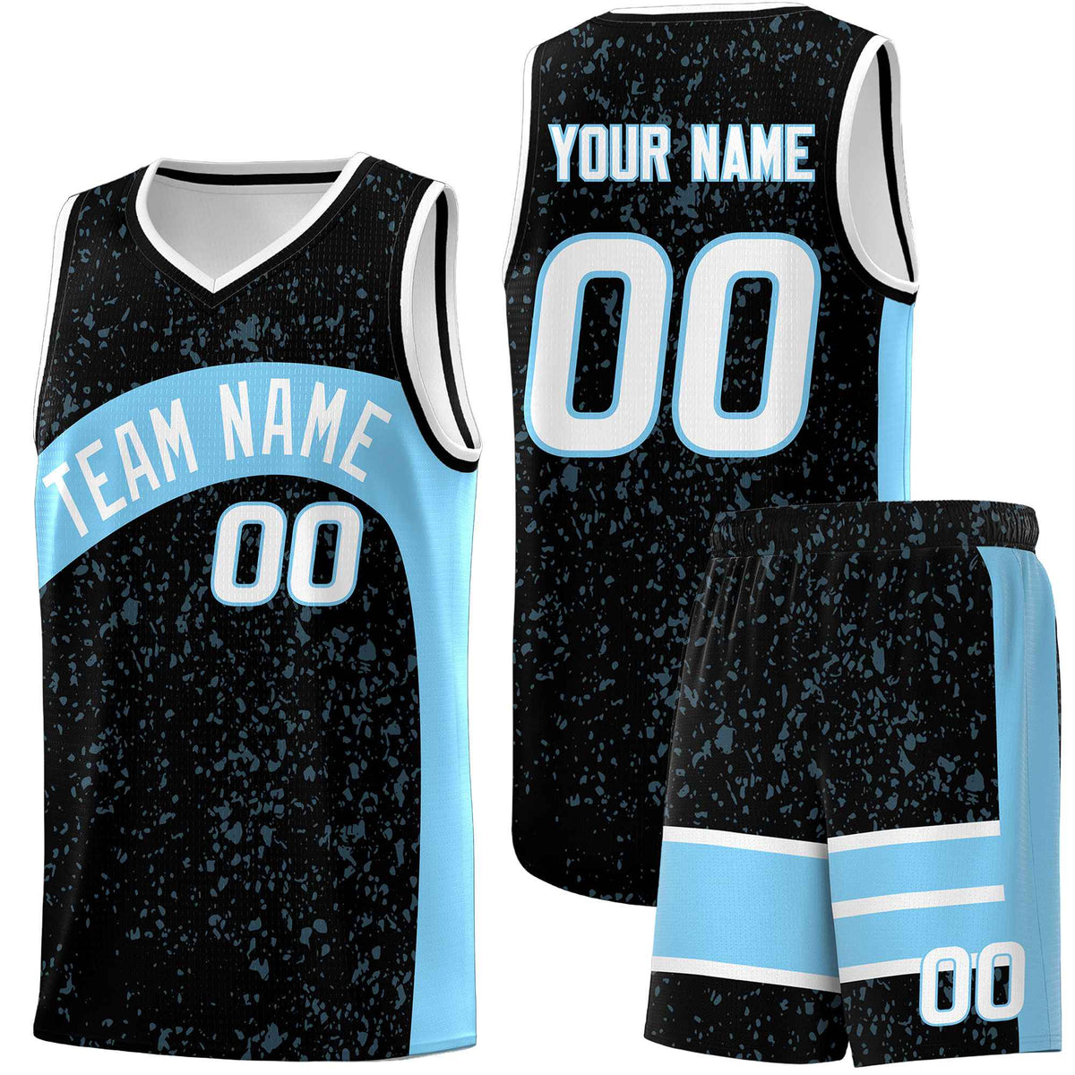 Custom Black Light Blue Dot Graffiti Pattern Irregular Team Names Sports Uniform Basketball Jersey| KXKSHOP
