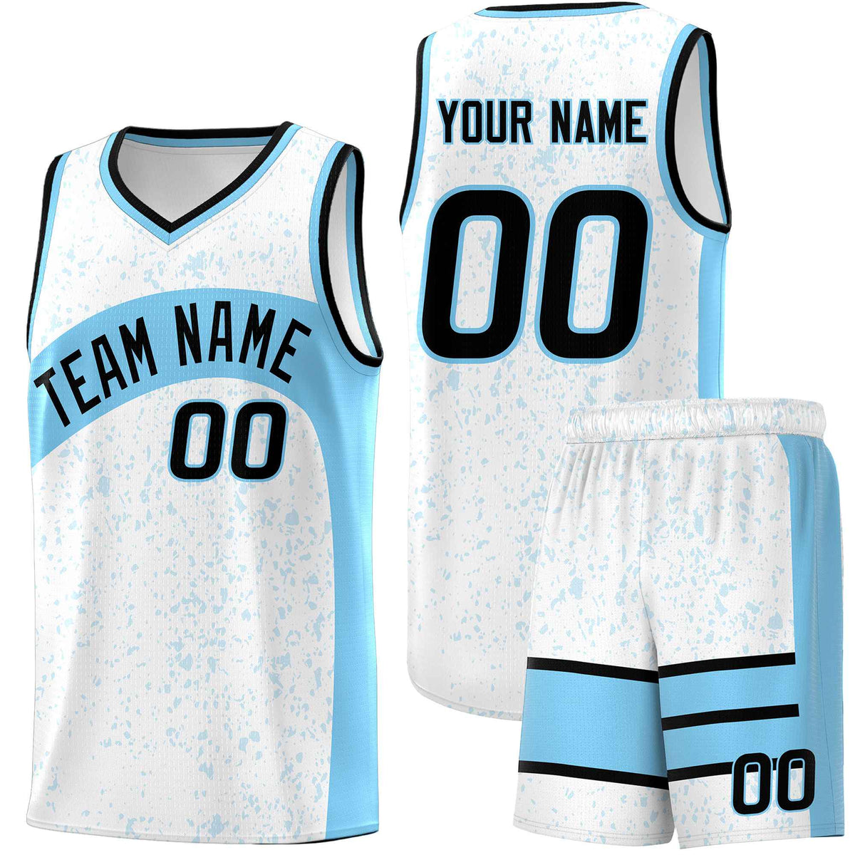 Custom White Light Blue Dot Graffiti Pattern Irregular Team Names Sports Uniform Basketball Jersey| KXKSHOP