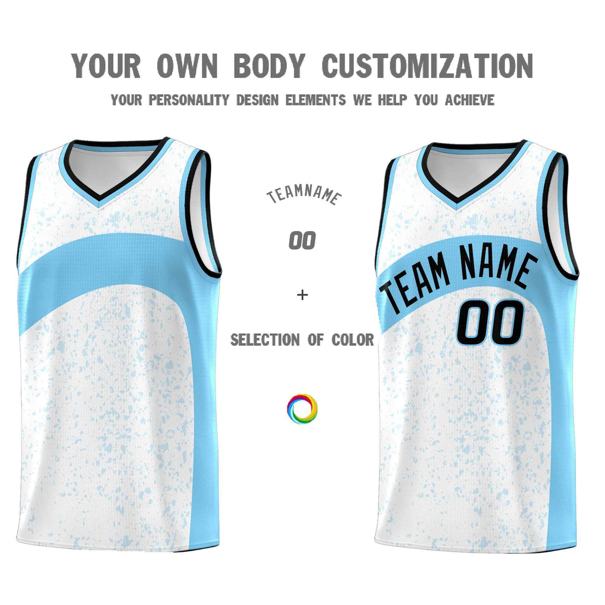Custom White Light Blue Dot Graffiti Pattern Irregular Team Names Sports Uniform Basketball Jersey