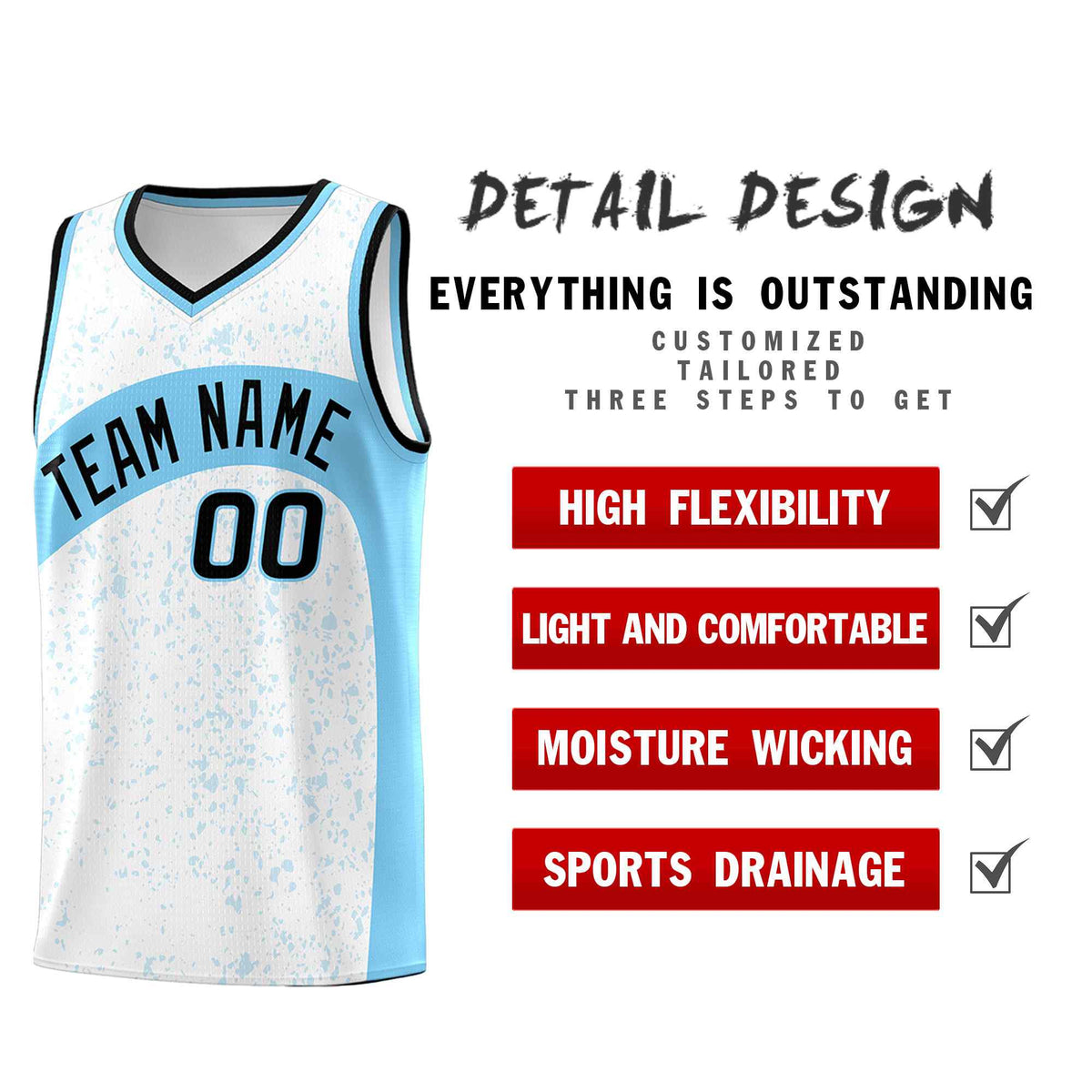 Custom White Light Blue Dot Graffiti Pattern Irregular Team Names Sports Uniform Basketball Jersey