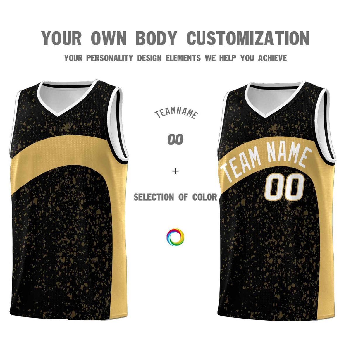 Custom Black Old Gold Dot Graffiti Pattern Irregular Team Names Sports Uniform Basketball Jersey