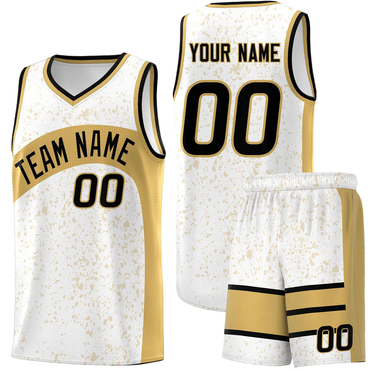 Custom White Old Gold Dot Graffiti Pattern Irregular Team Names Sports Uniform Basketball Jersey| KXKSHOP