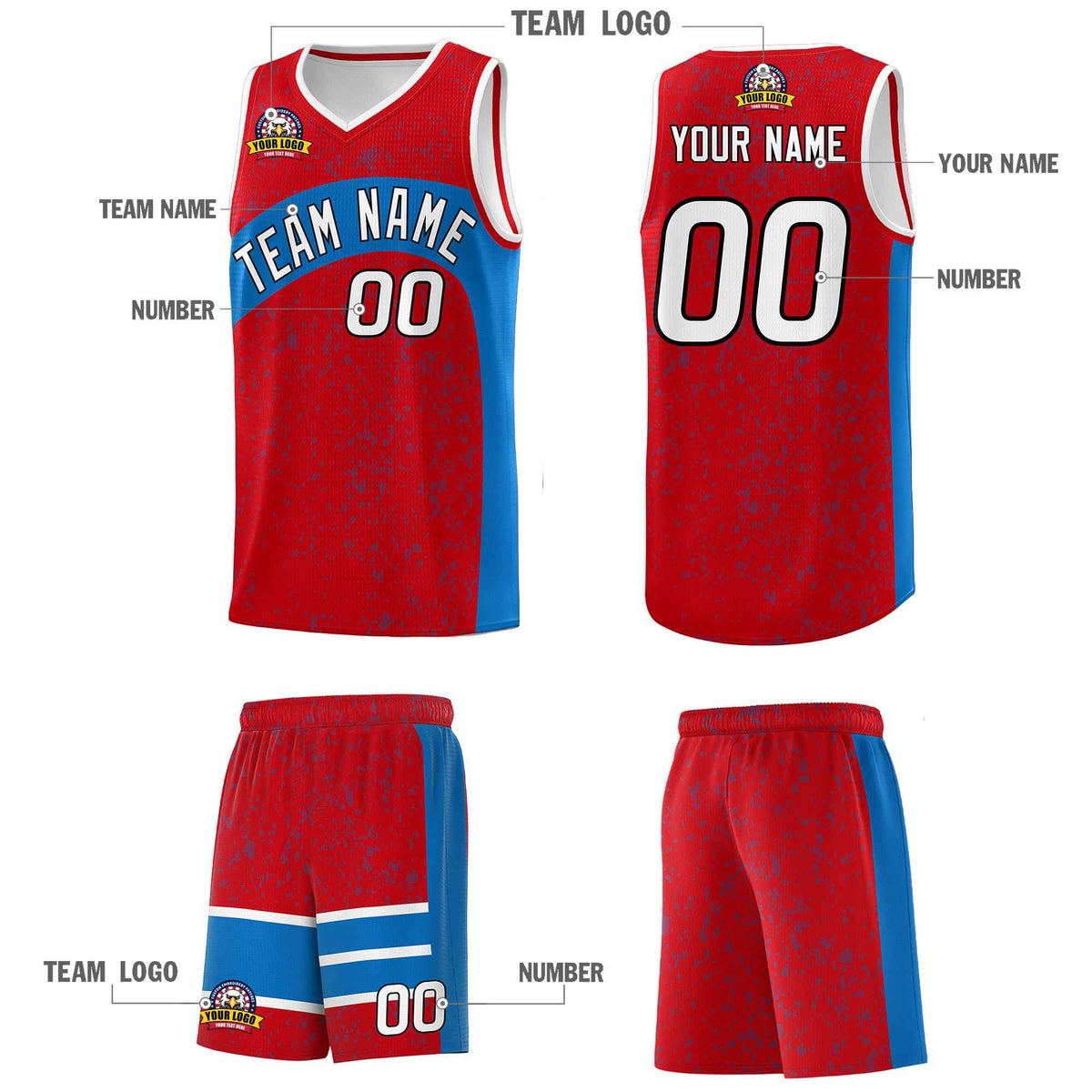 Custom Red Royal Dot Graffiti Pattern Irregular Team Names Sports Uniform Basketball Jersey