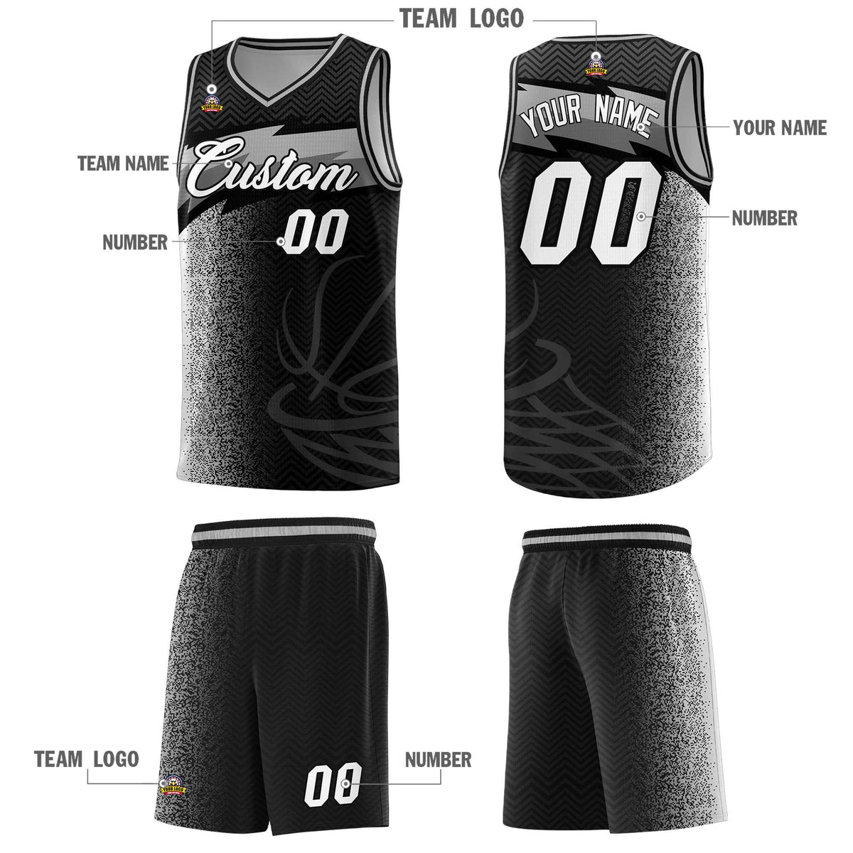 Custom Black Dot Scatter Graffiti Pattern Sports Uniform Basketball Jersey|KXKSHOP