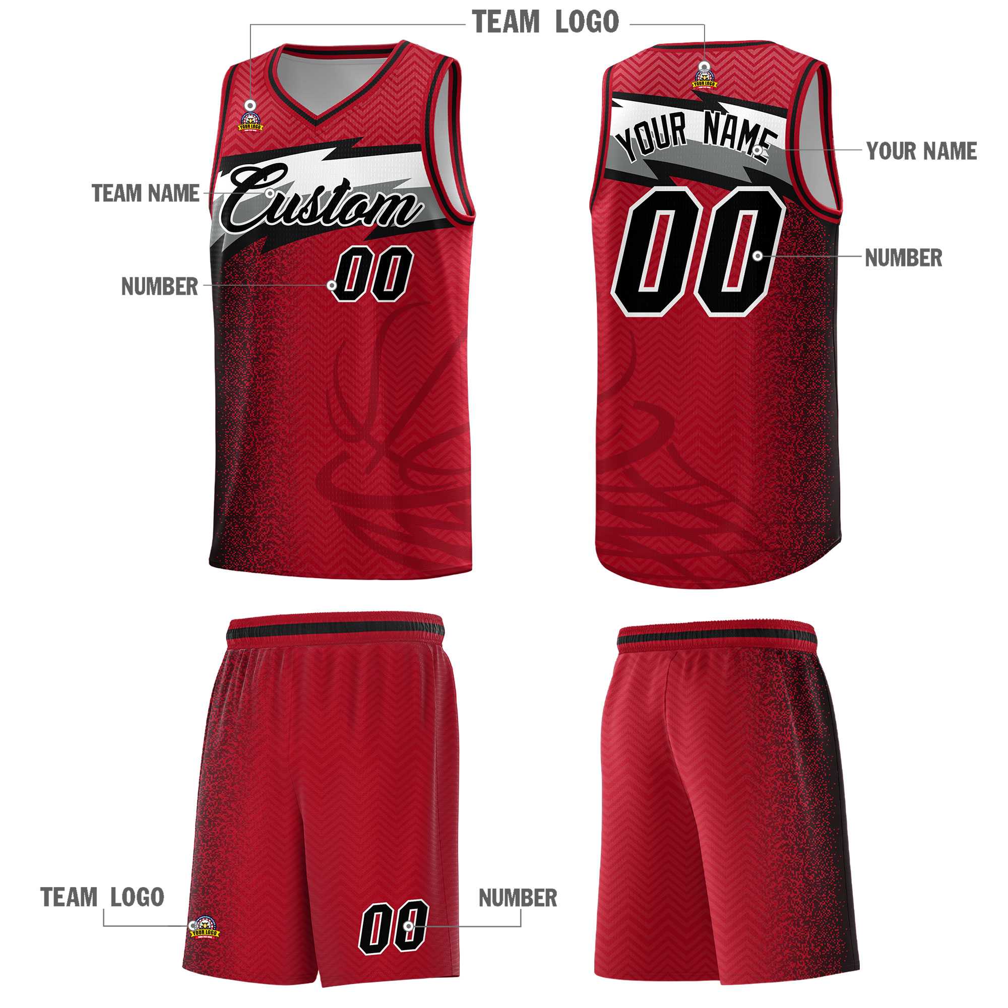Custom Red Dot Scatter Graffiti Pattern Sports Uniform Basketball Jersey|KXKSHOP