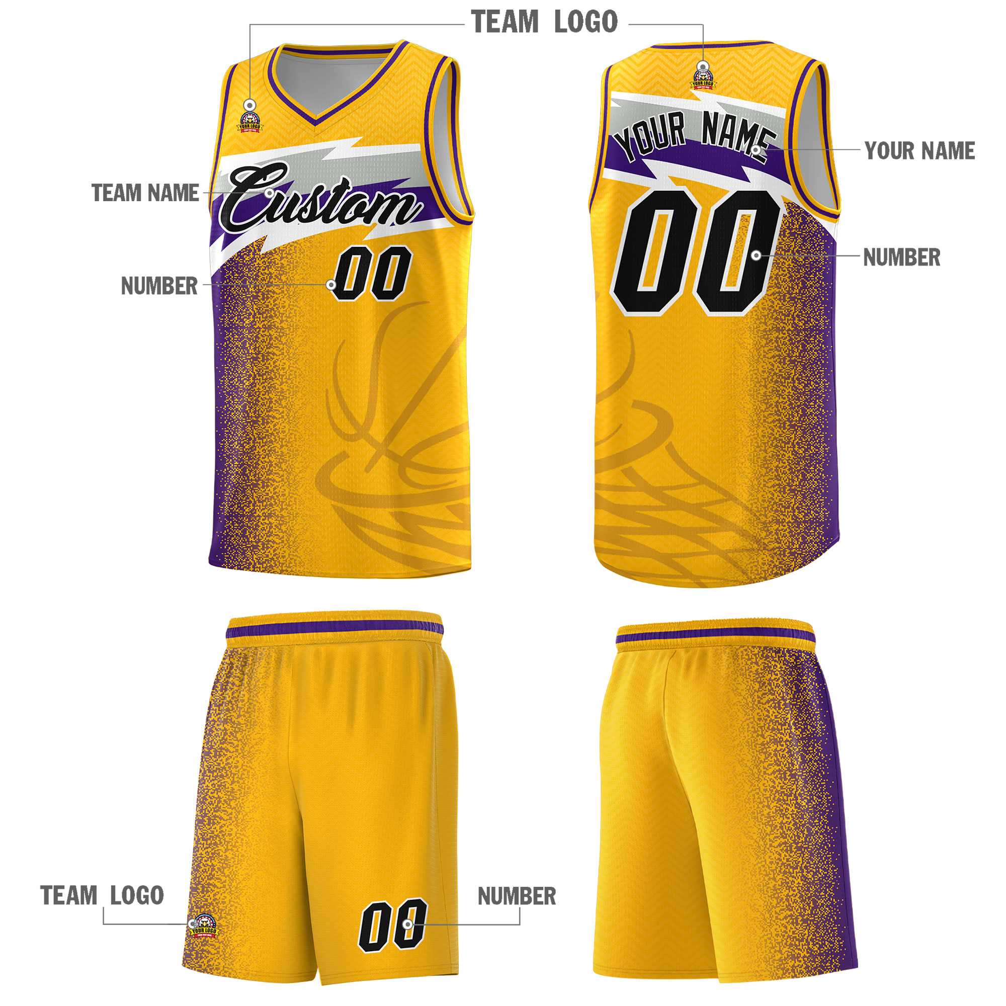 Custom Gold Dot Scatter Graffiti Pattern Sports Uniform Basketball Jersey|KXKSHOP
