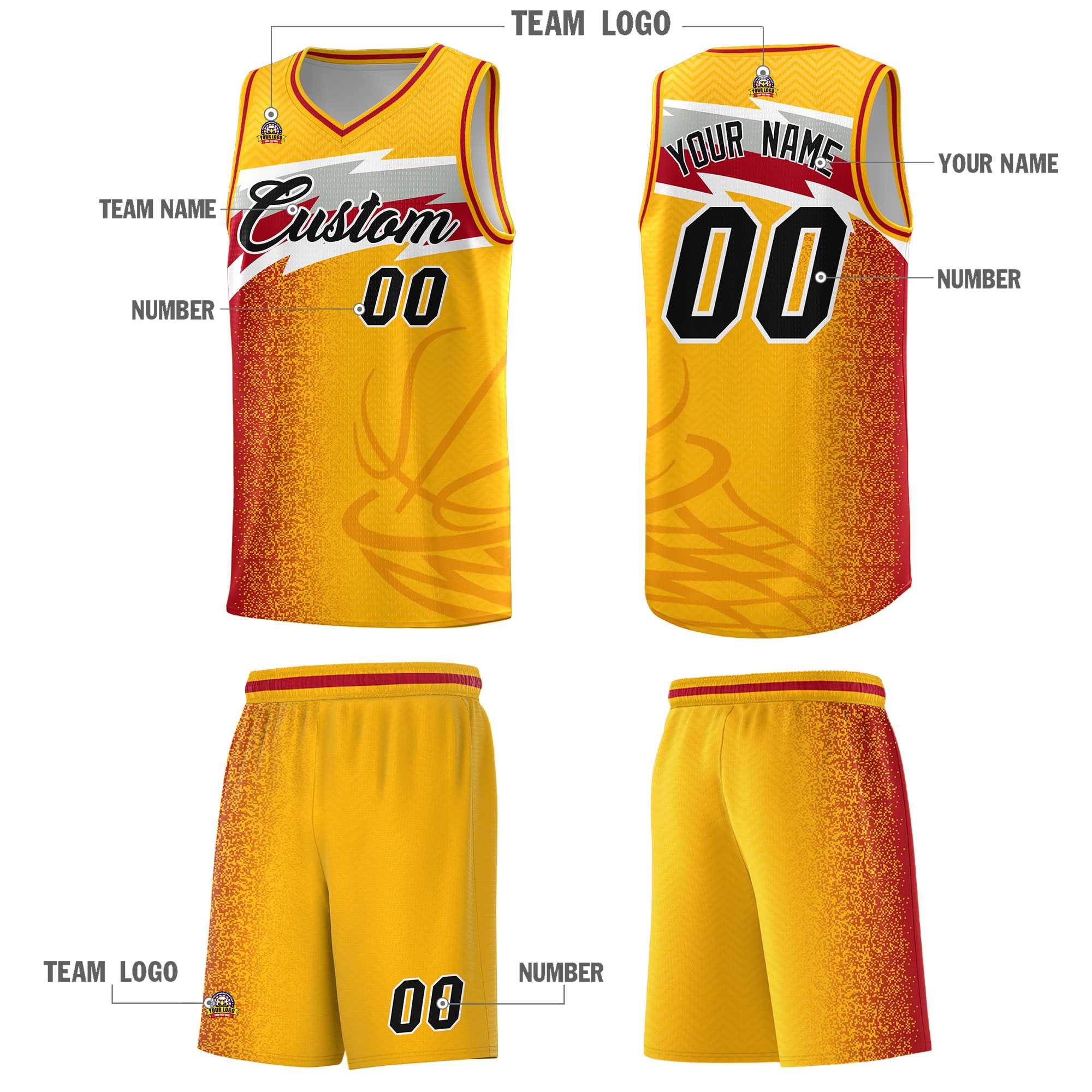 Custom Gold Dot Scatter Graffiti Pattern Sports Uniform Basketball Jersey|KXKSHOP