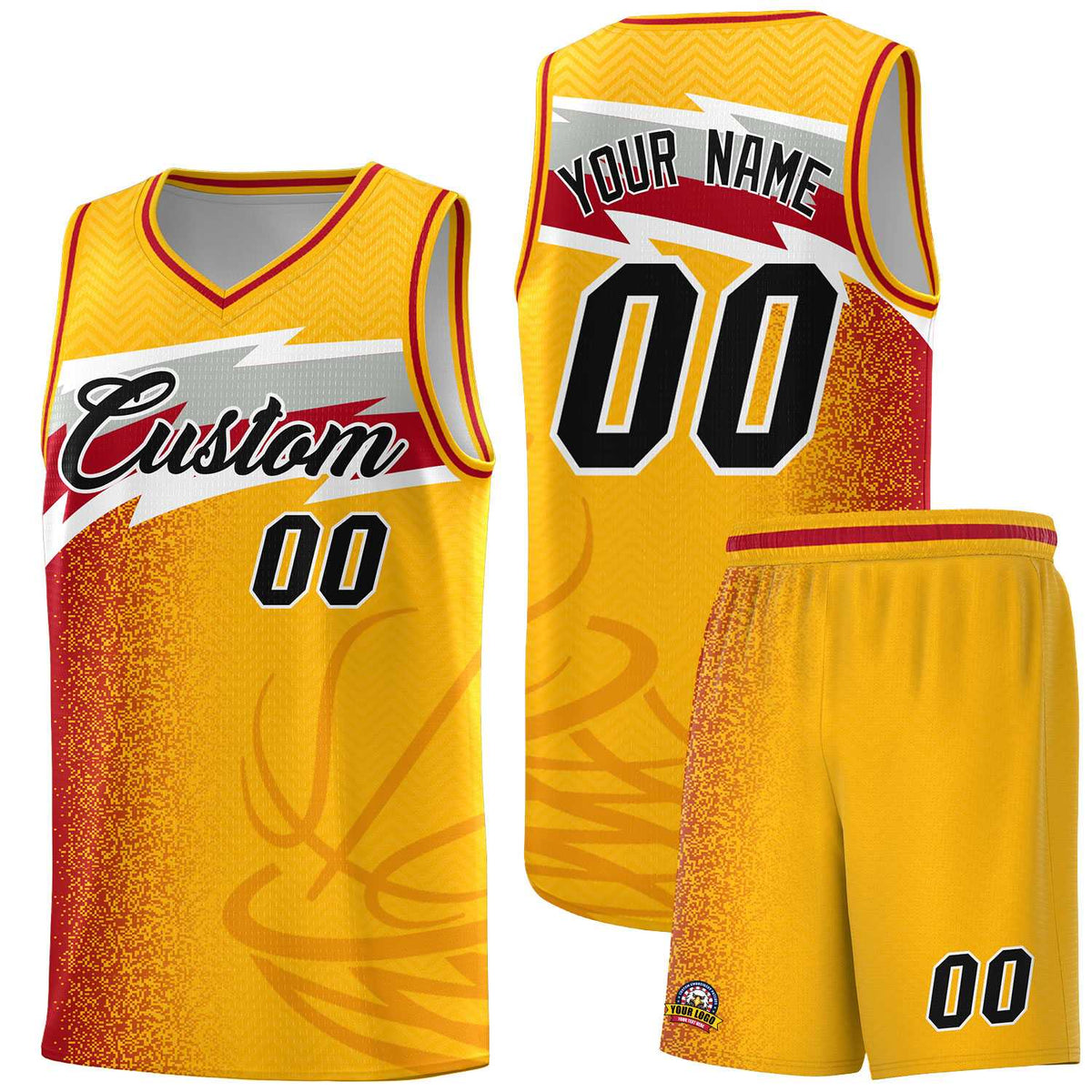 Custom Gold Dot Scatter Graffiti Pattern Sports Uniform Basketball Jersey|KXKSHOP