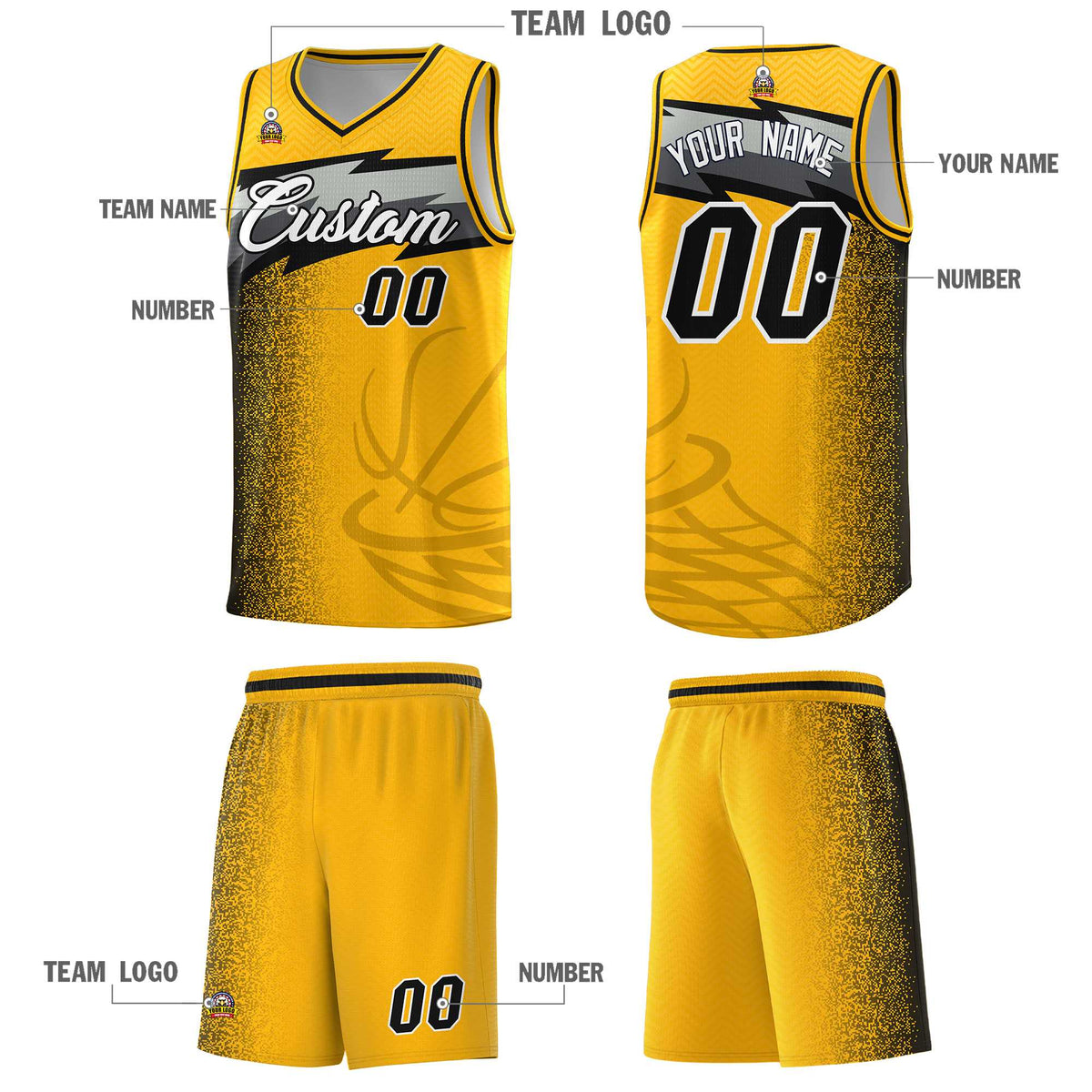 Custom Gold Dot Scatter Graffiti Pattern Sports Uniform Basketball Jersey|KXKSHOP