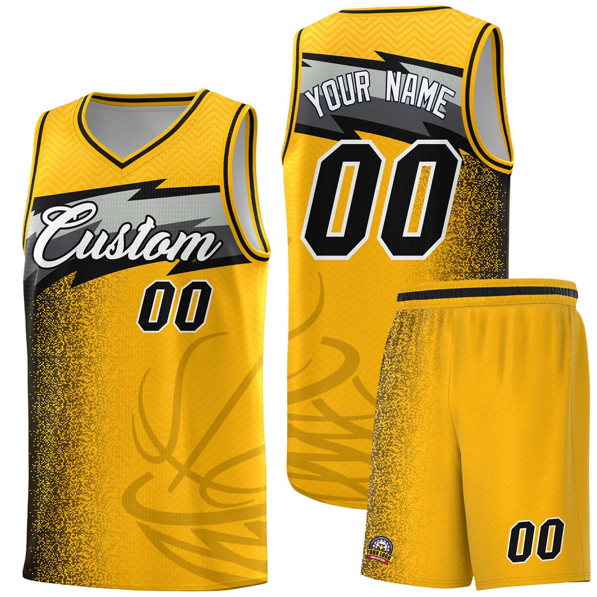 Custom Gold Dot Scatter Graffiti Pattern Sports Uniform Basketball Jersey|KXKSHOP