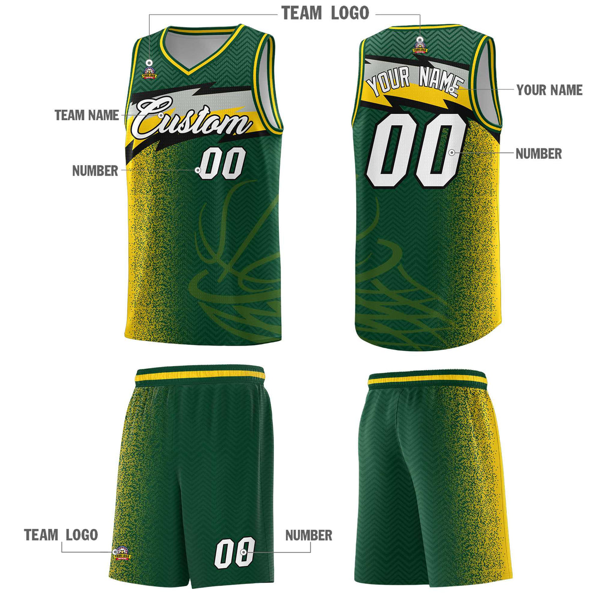 Custom Kelly Green Dot Scatter Graffiti Pattern Sports Uniform Basketball Jersey|KXKSHOP