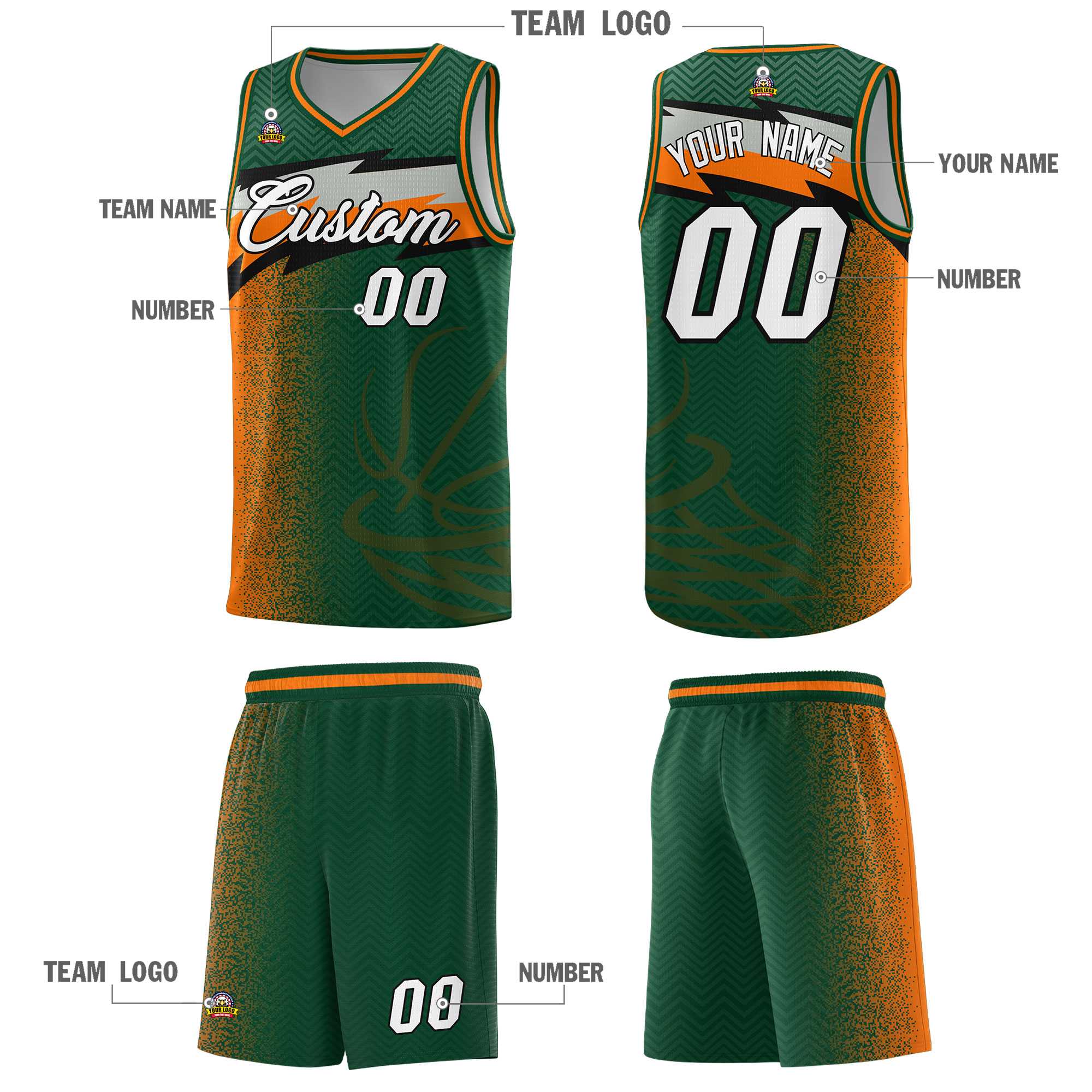 Custom Kelly Green Dot Scatter Graffiti Pattern Sports Uniform Basketball Jersey|KXKSHOP