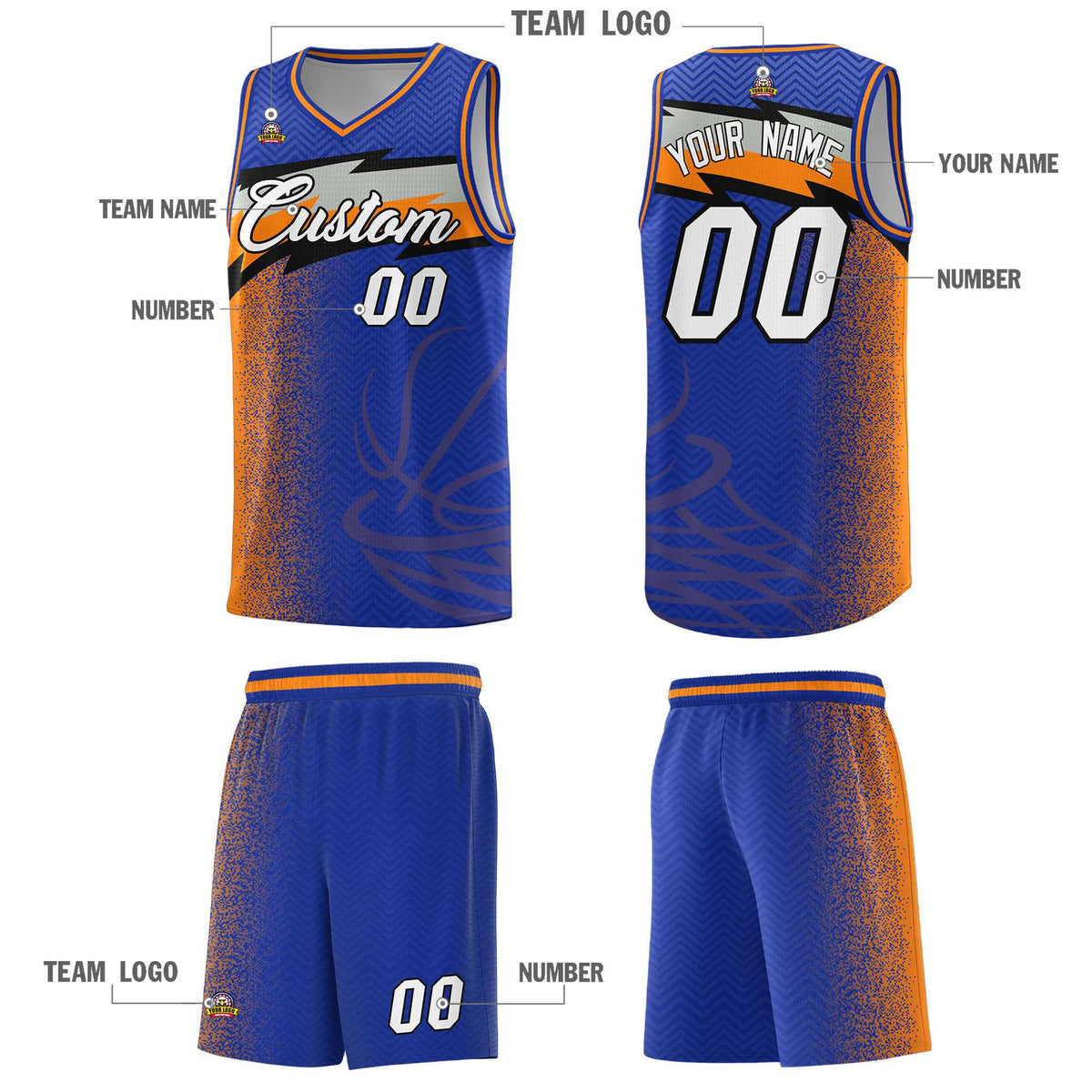 Custom Royal Dot Scatter Graffiti Pattern Sports Uniform Basketball Jersey|KXKSHOP