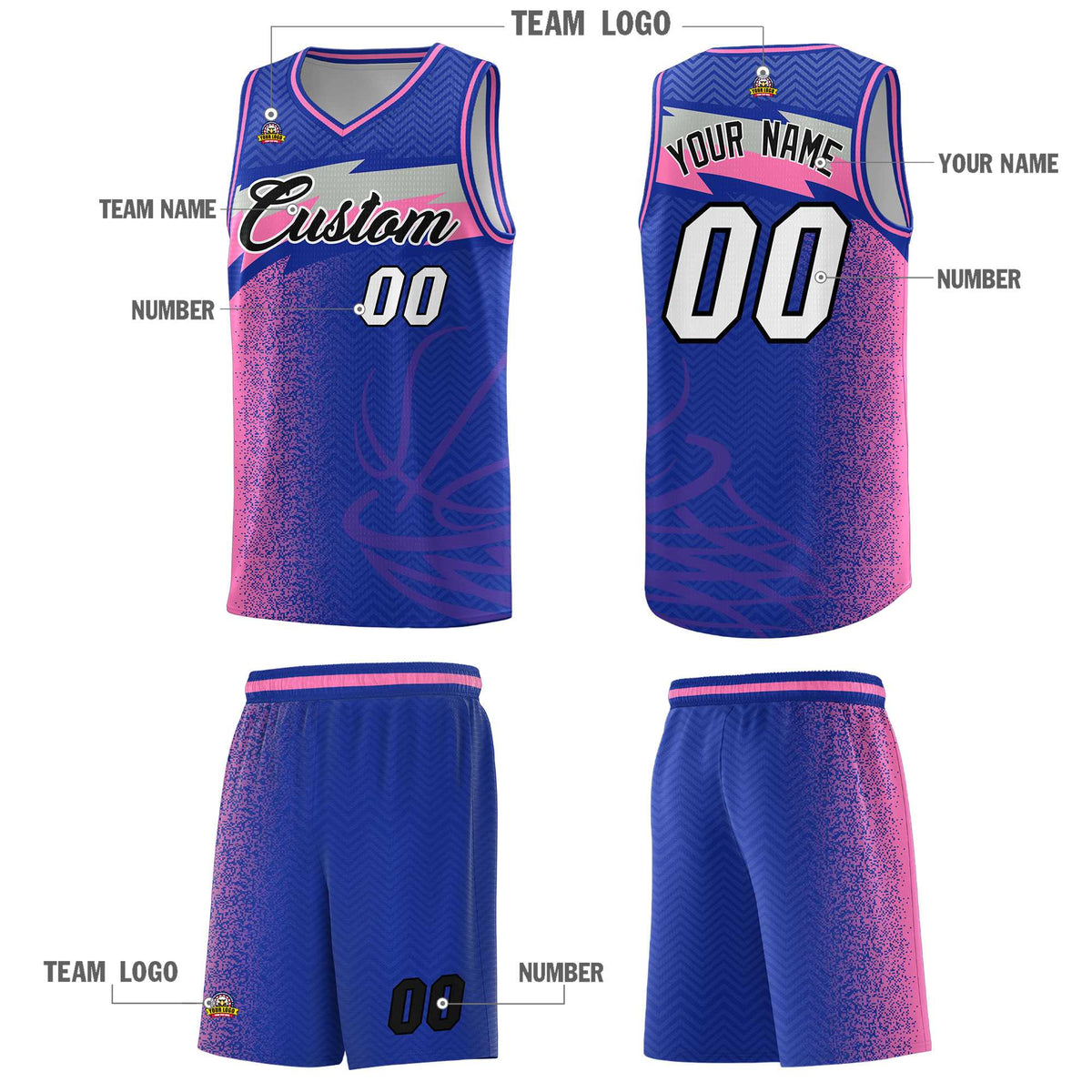 Custom Royal Dot Scatter Graffiti Pattern Sports Uniform Basketball Jersey|KXKSHOP