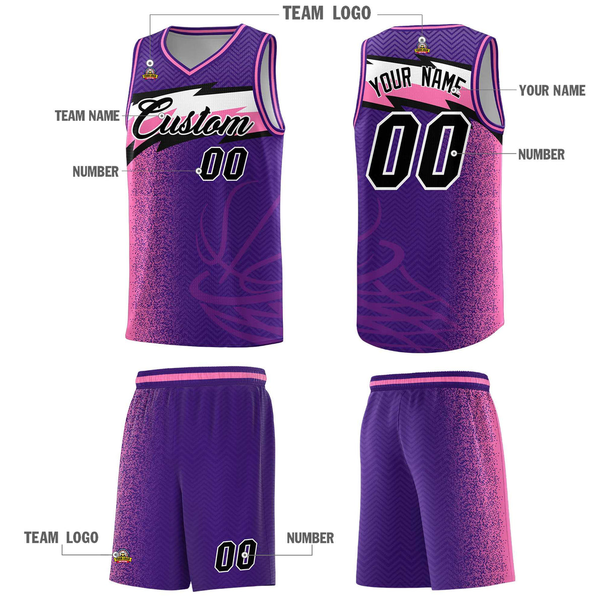 Custom Purple Dot Scatter Graffiti Pattern Sports Uniform Basketball Jersey|KXKSHOP