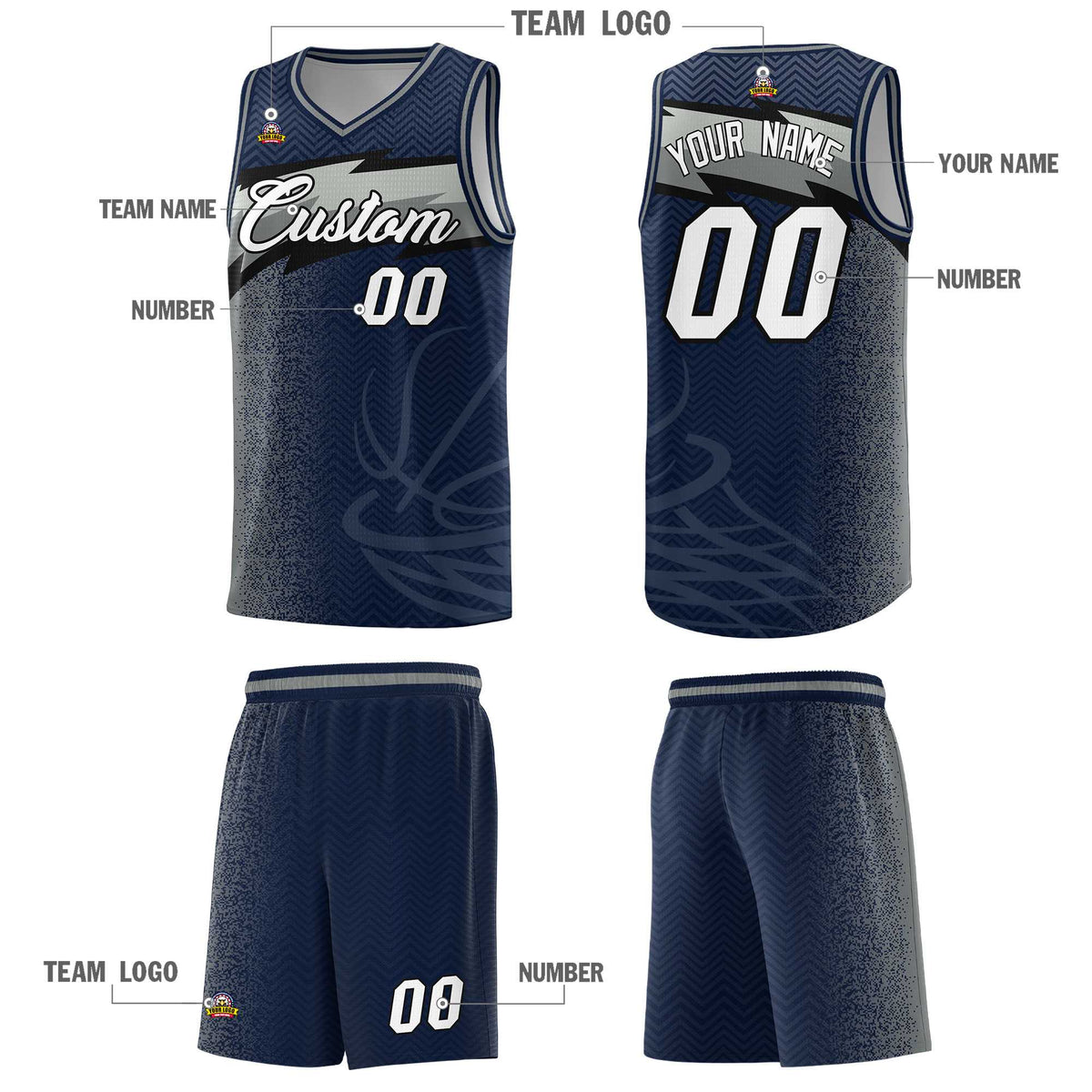 Custom Navy Dot Scatter Graffiti Pattern Sports Uniform Basketball Jersey|KXKSHOP