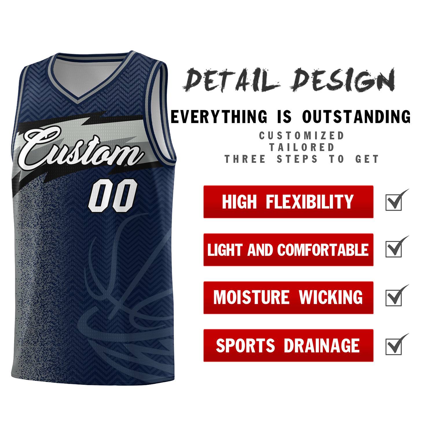 Custom Navy Dot Scatter Graffiti Pattern Sports Uniform Basketball Jersey|KXKSHOP