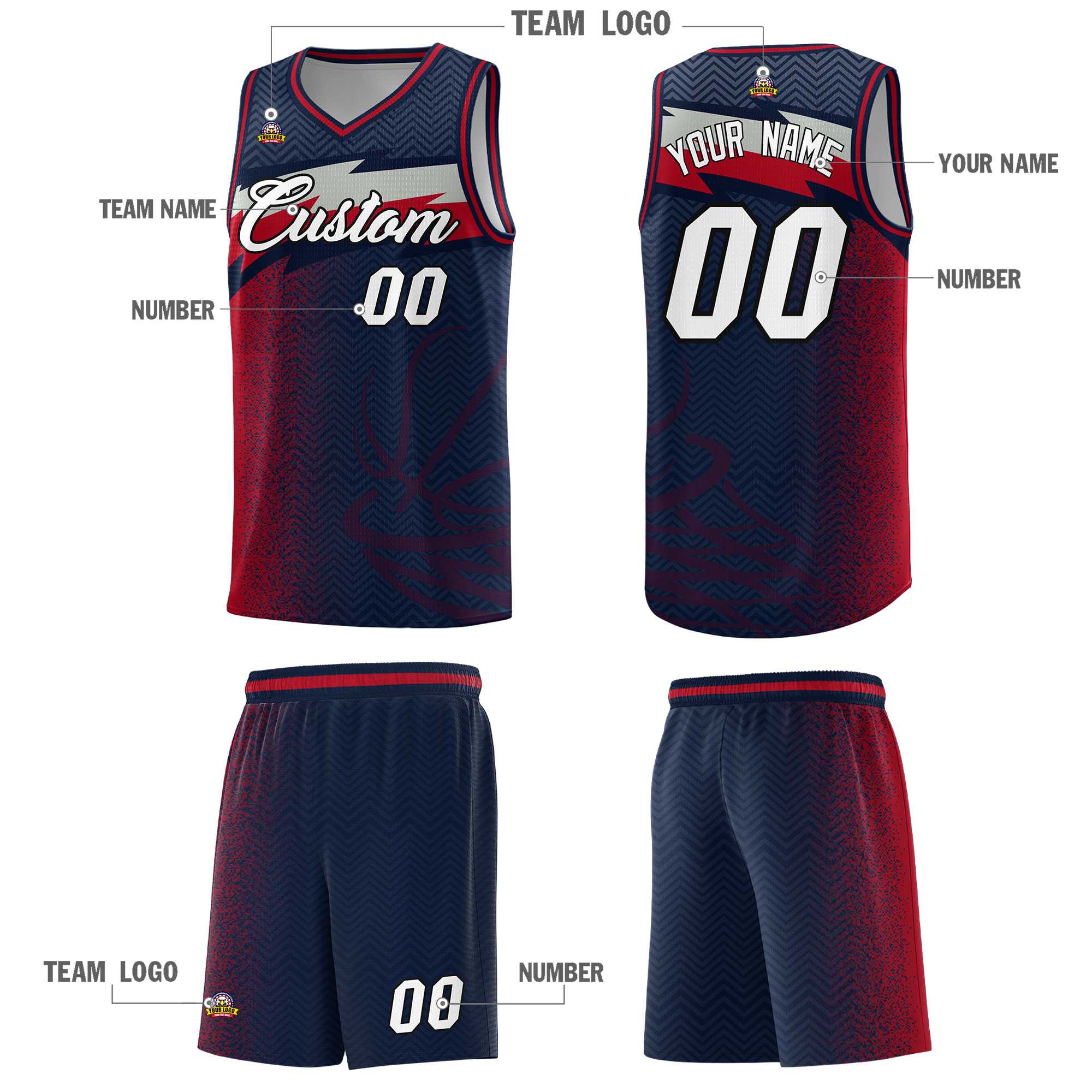 Custom Navy Dot Scatter Graffiti Pattern Sports Uniform Basketball Jersey|KXKSHOP