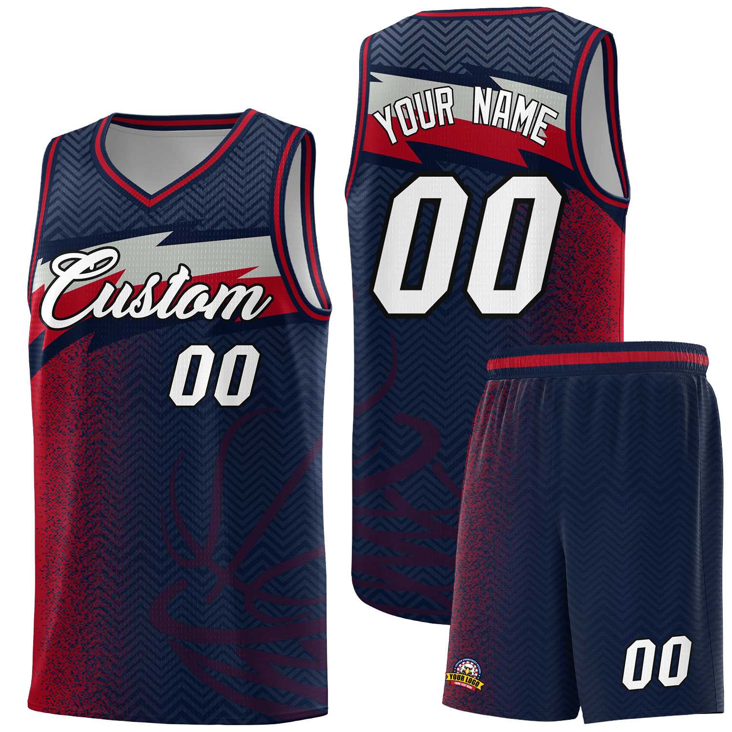 Custom Navy Dot Scatter Graffiti Pattern Sports Uniform Basketball Jersey|KXKSHOP