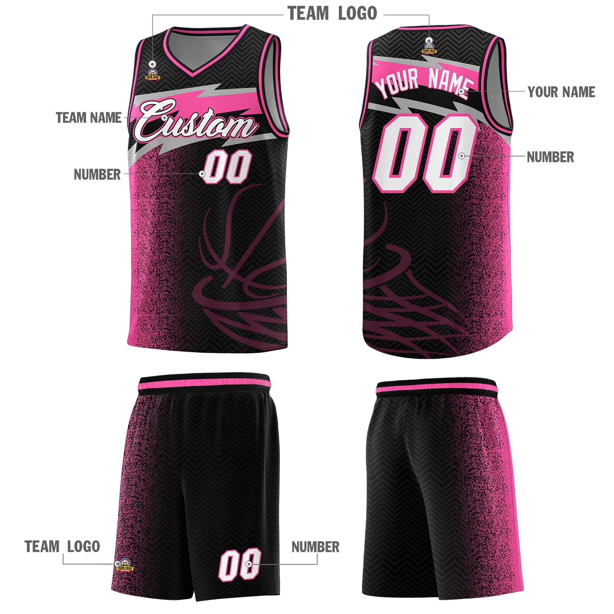 Custom Black Dot Scatter Graffiti Pattern Sports Uniform Basketball Jersey|KXKSHOP