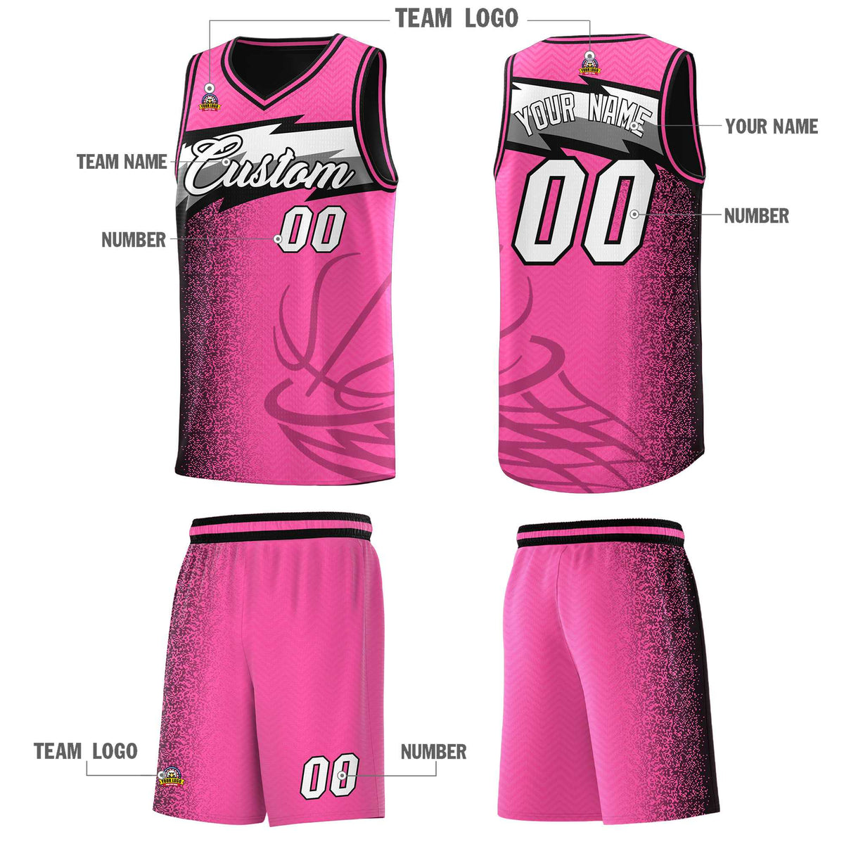 Custom Pink Dot Scatter Graffiti Pattern Sports Uniform Basketball Jersey|KXKSHOP