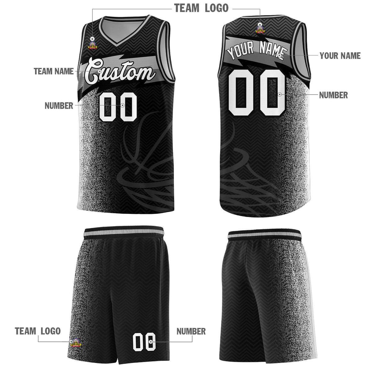 Custom Black Dot Scatter Graffiti Pattern Sports Uniform Basketball Jersey|KXKSHOP