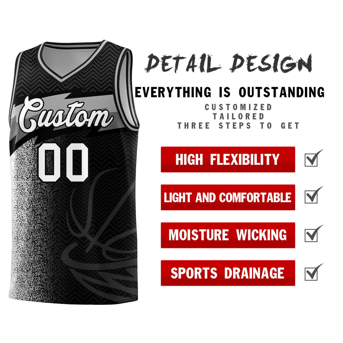 Custom Black Dot Scatter Graffiti Pattern Sports Uniform Basketball Jersey|KXKSHOP