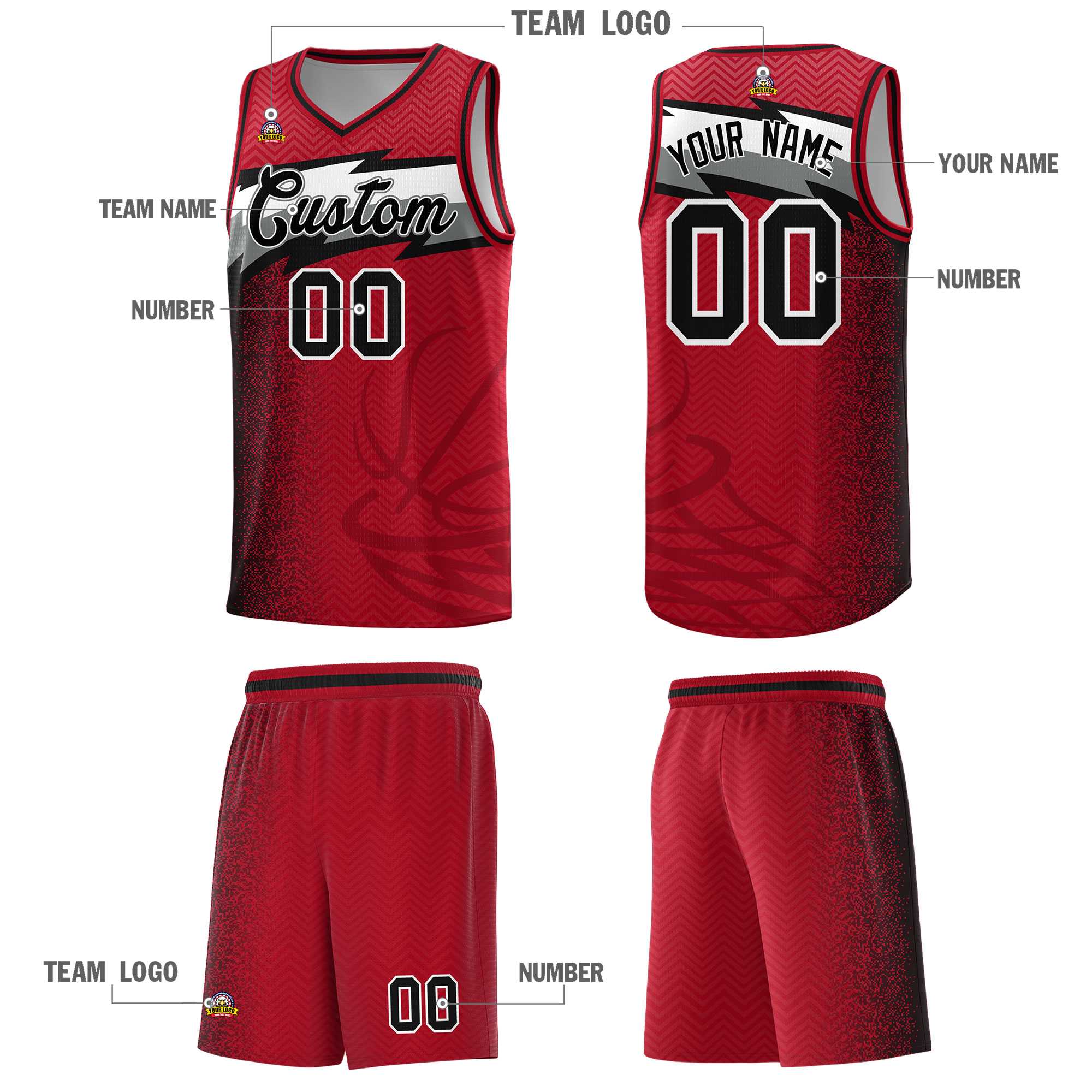 Custom Red Dot Scatter Graffiti Pattern Sports Uniform Basketball Jersey|KXKSHOP