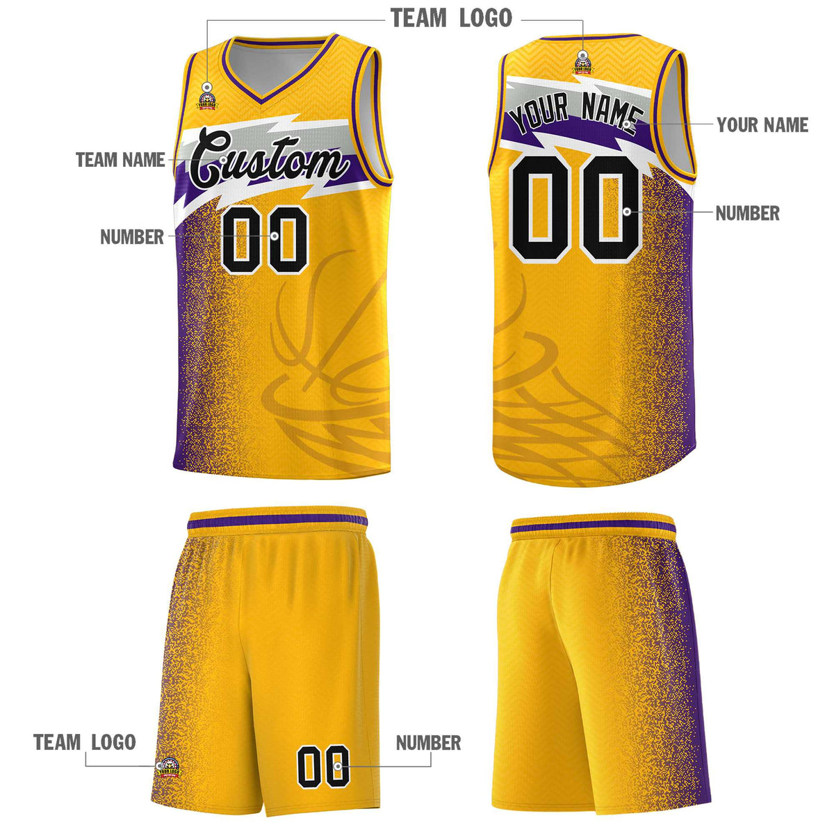Custom Gold Dot Scatter Graffiti Pattern Sports Uniform Basketball Jersey|KXKSHOP