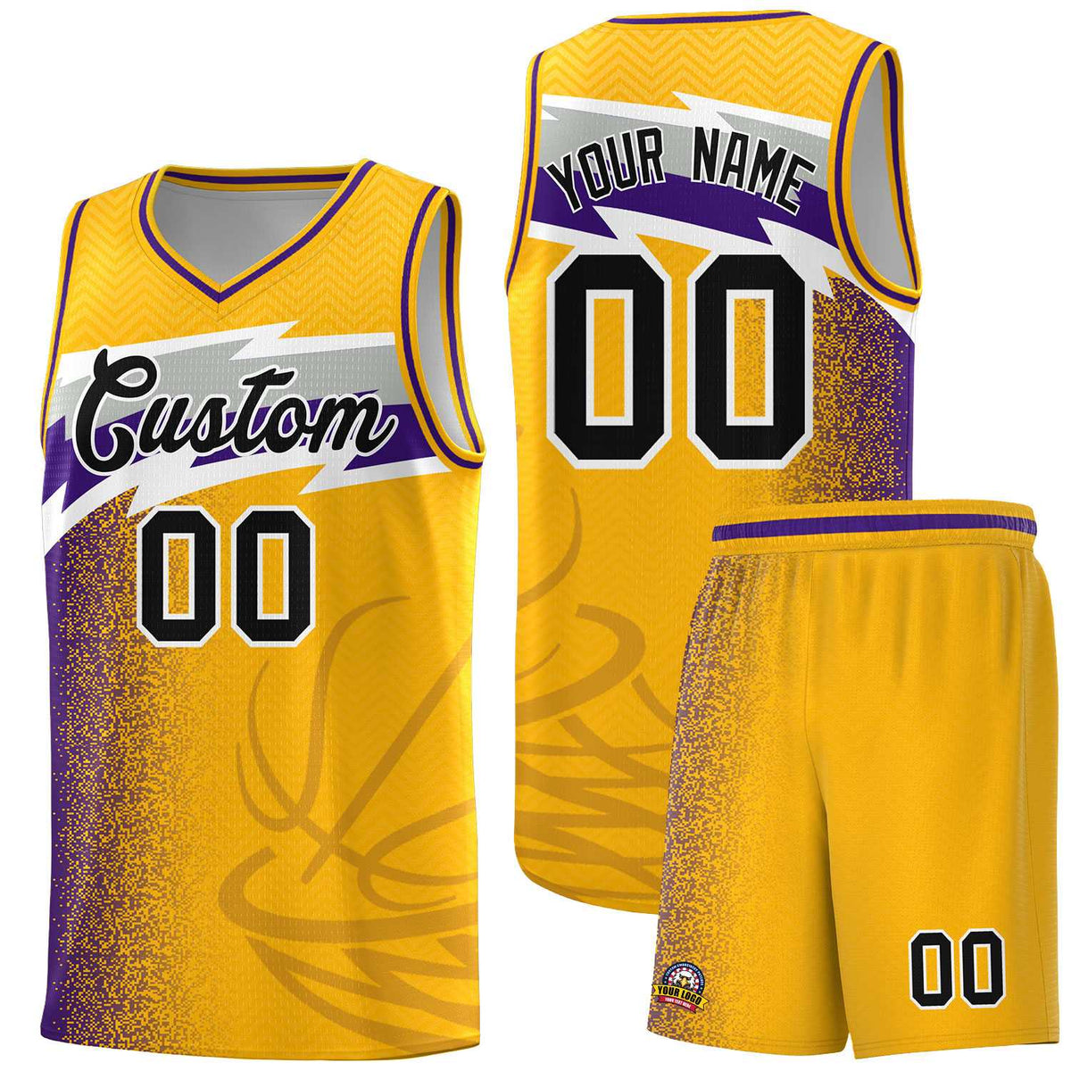 Custom Gold Dot Scatter Graffiti Pattern Sports Uniform Basketball Jersey|KXKSHOP