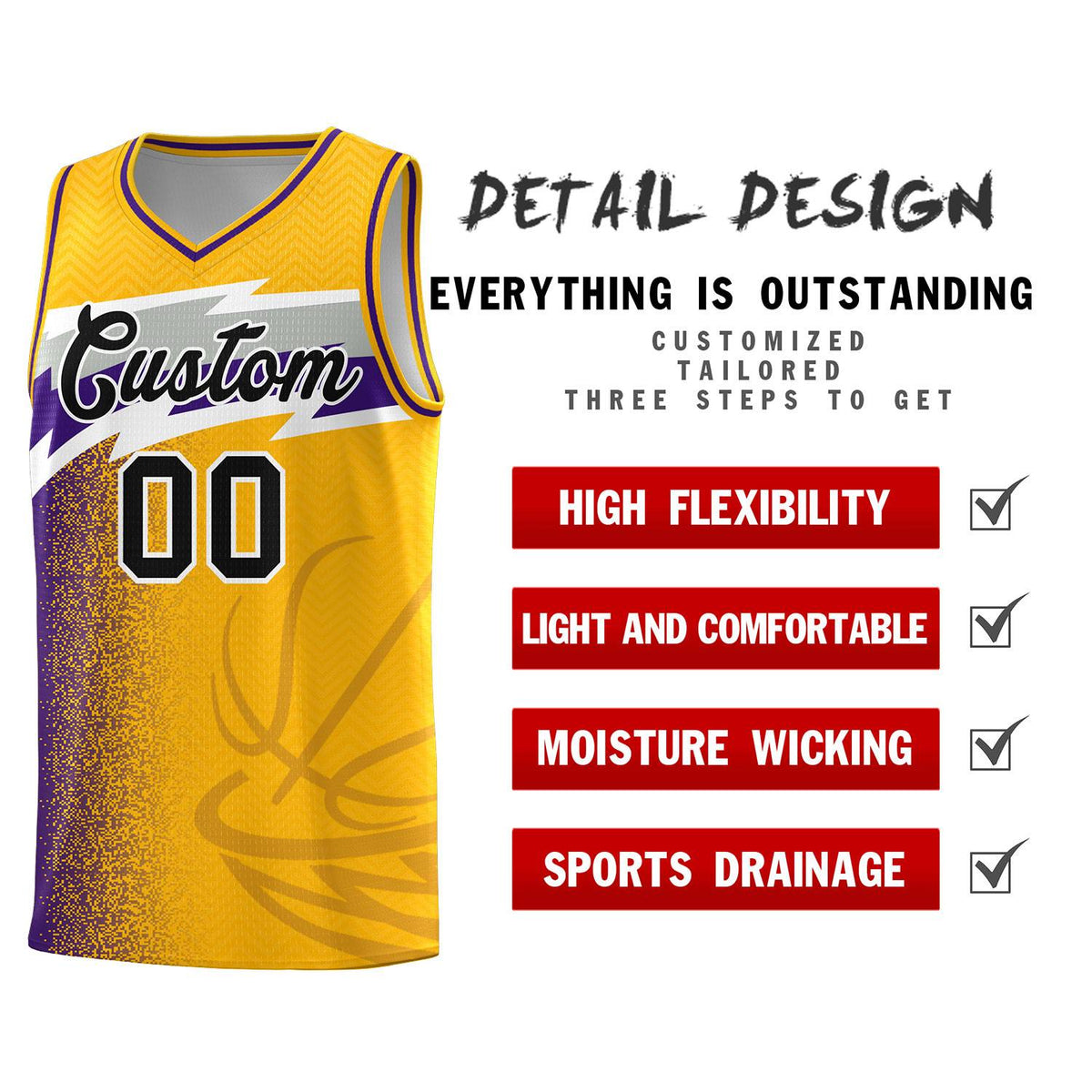 Custom Gold Dot Scatter Graffiti Pattern Sports Uniform Basketball Jersey|KXKSHOP