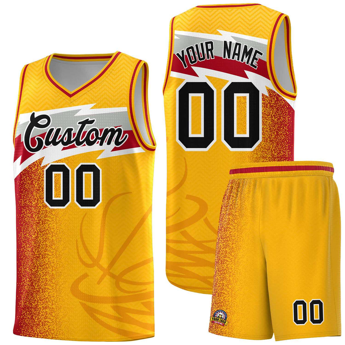 Custom Gold Dot Scatter Graffiti Pattern Sports Uniform Basketball Jersey|KXKSHOP