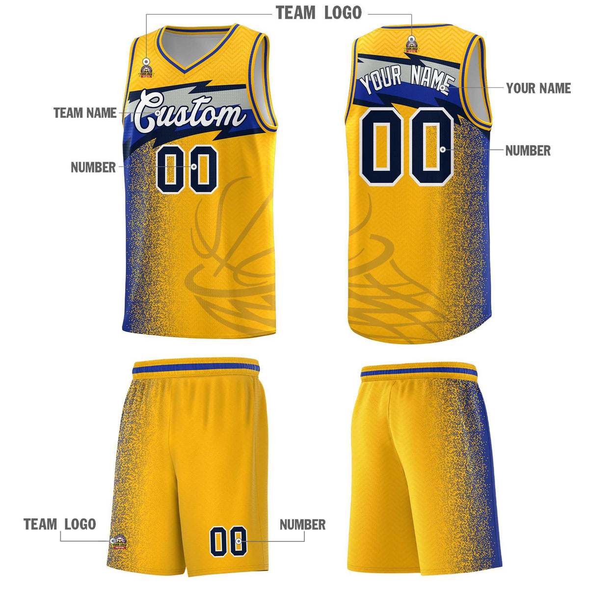 Custom Gold Dot Scatter Graffiti Pattern Sports Uniform Basketball Jersey|KXKSHOP